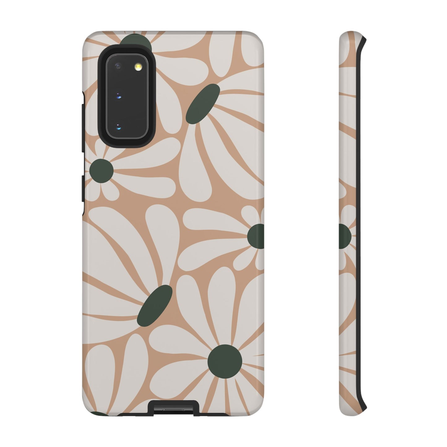 Samsung Galaxy S20 / Glossy Phone Case - ’Retro Beige & White Daisy Pattern’ Phone Case