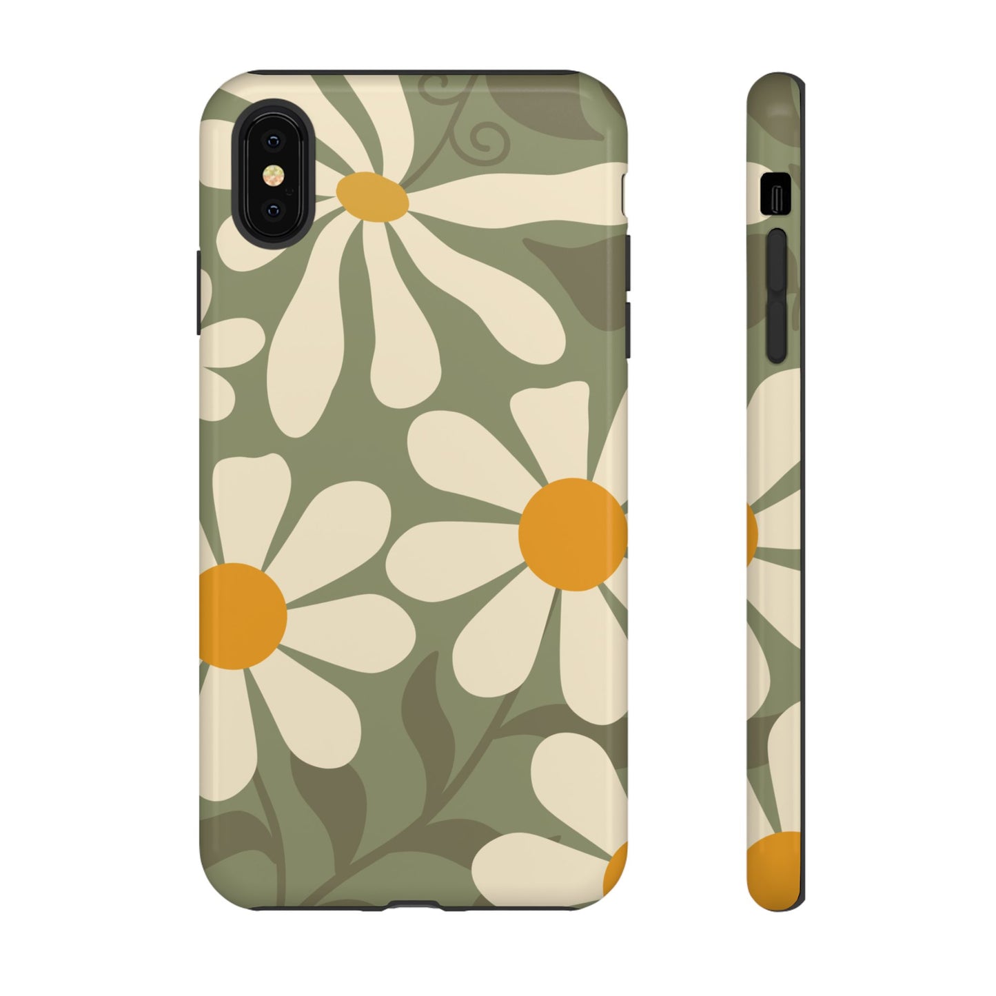 iPhone XS MAX / Glossy Phone Case - ’Retro Green Daisy Pattern #2’ Phone Case