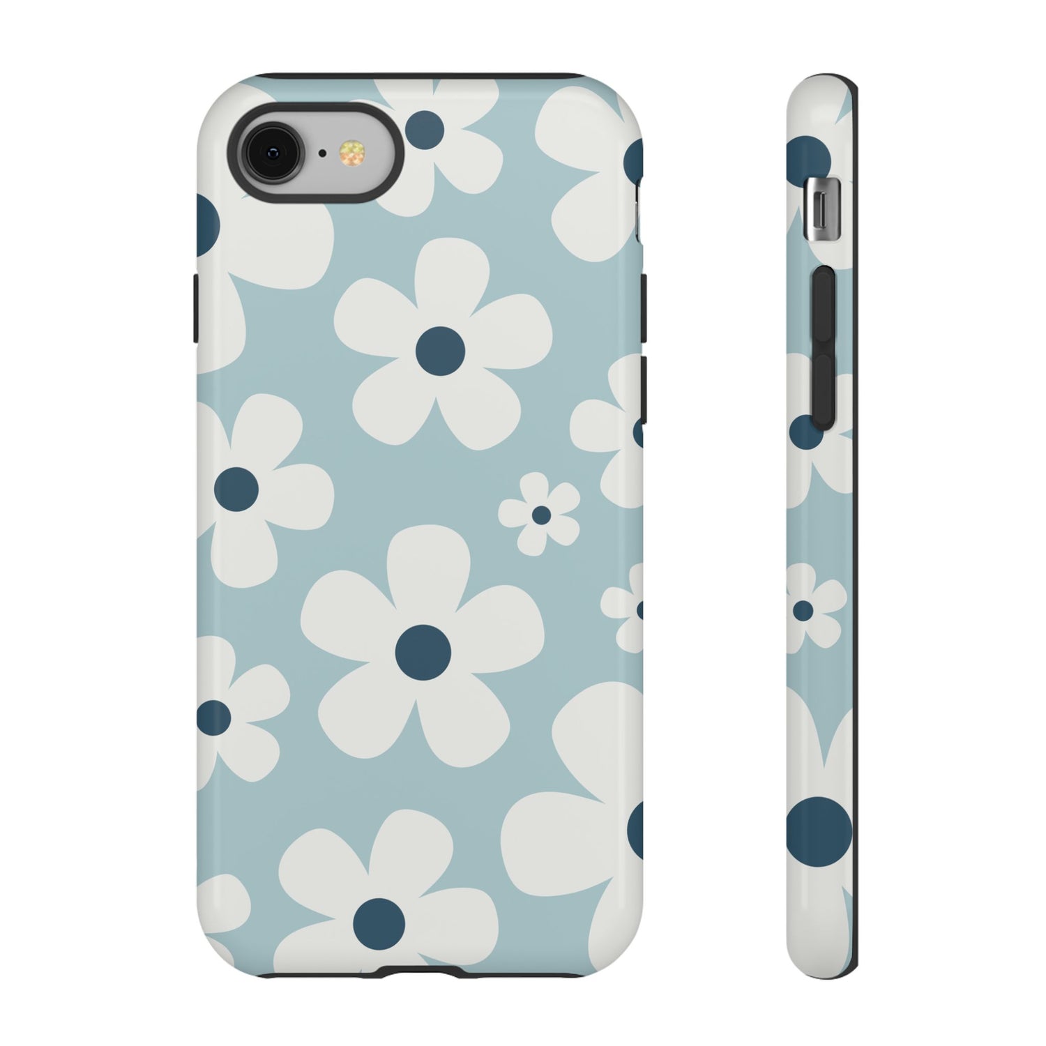 iPhone 8 / Glossy Phone Case - Cute Light Blue Daisy Pattern Phone Case