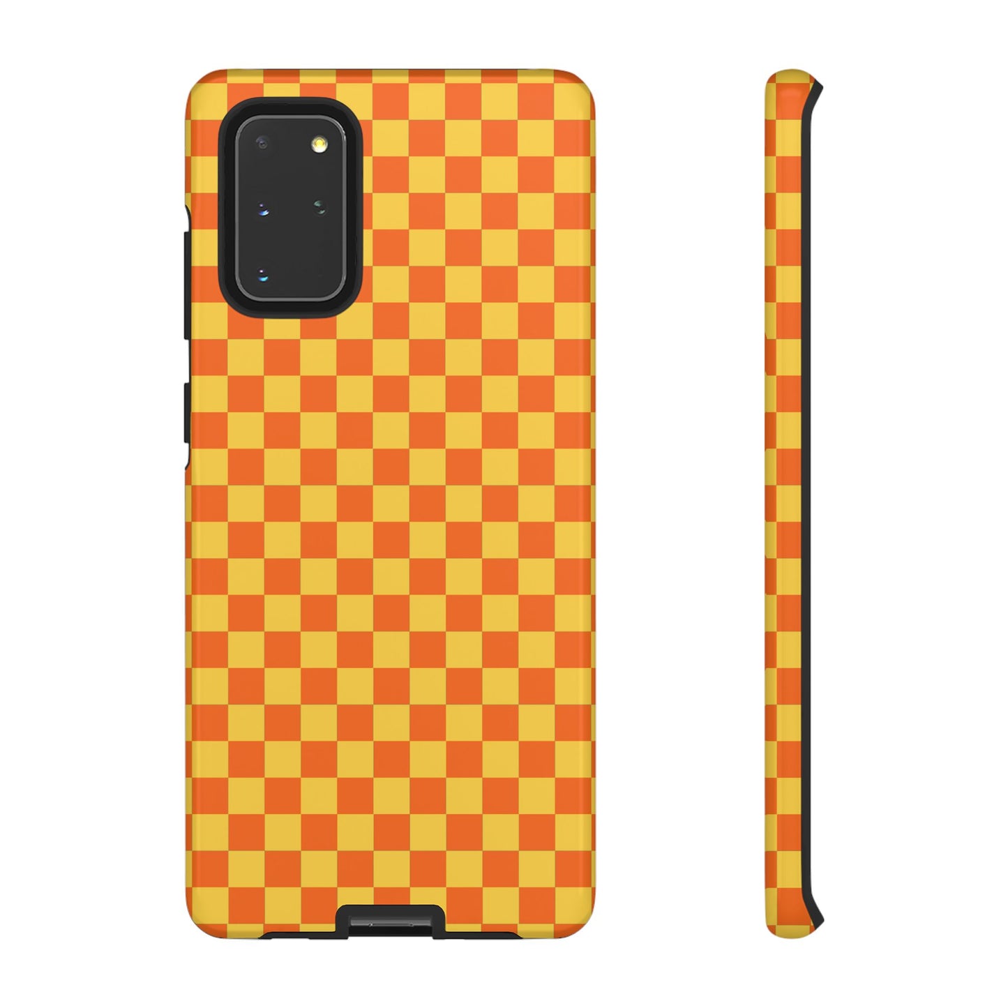 Samsung Galaxy S20+ / Glossy Phone Case - Trendy Orange & Yellow Small Checked Pattern Phone Case