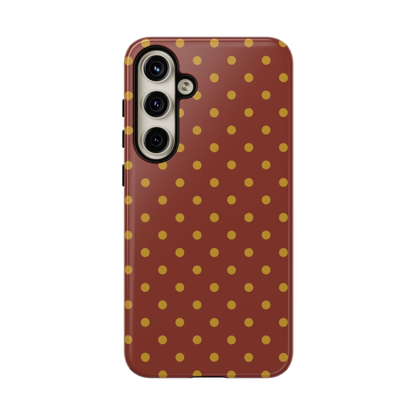 Samsung Galaxy S24 Plus / Glossy Phone Case - Trendy Brown & Mustard Dot Pattern Phone Case