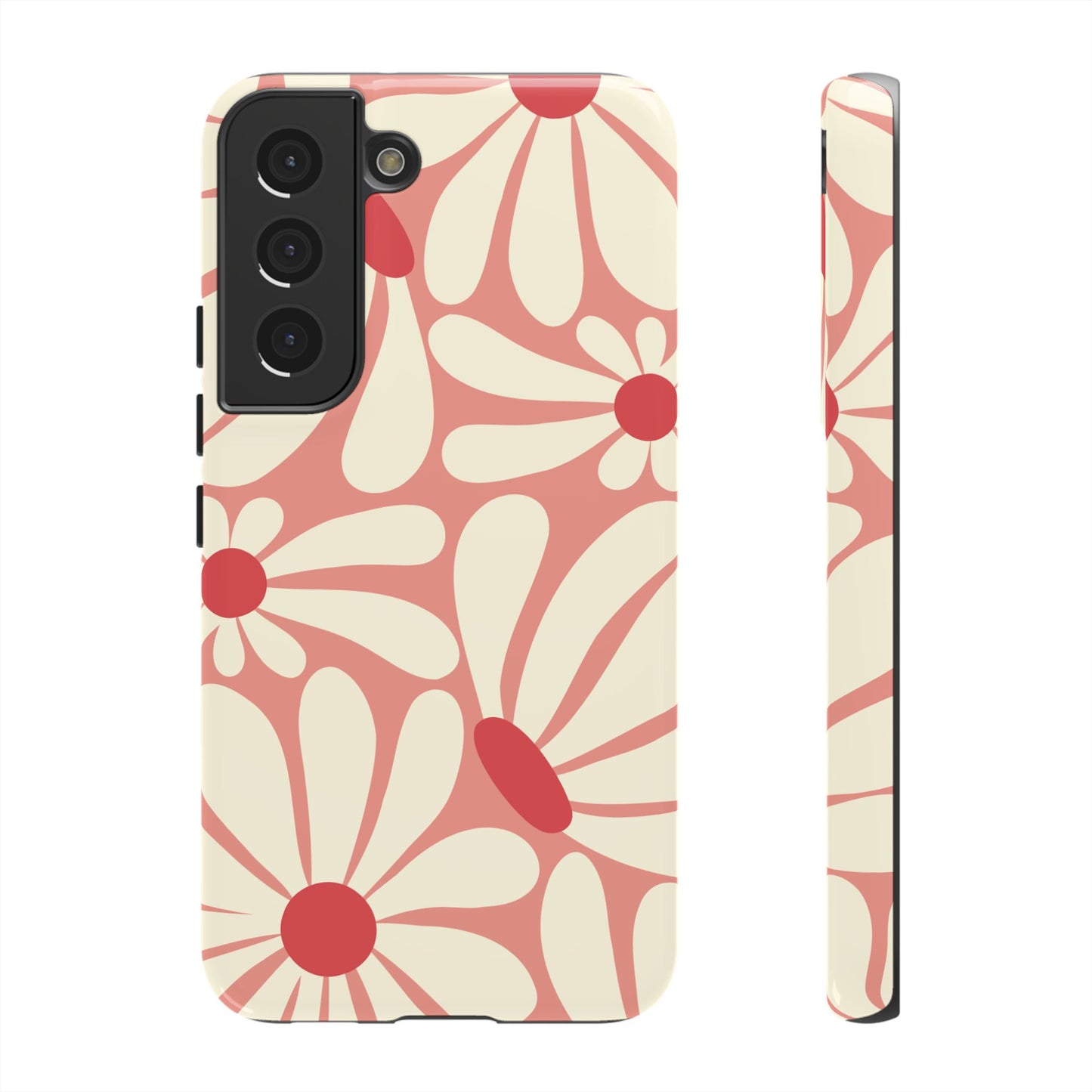 Samsung Galaxy S22 / Glossy Phone Case - ’Retro Pink Daisy Pattern’ Phone Case