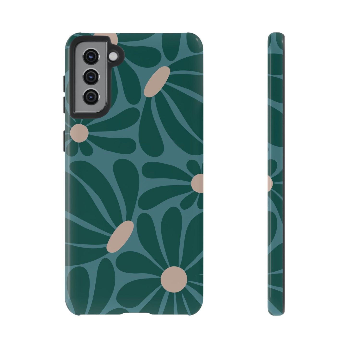 Samsung Galaxy S21 Plus / Glossy Phone Case - ’Retro Turquoise Daisy Pattern’ Phone Case