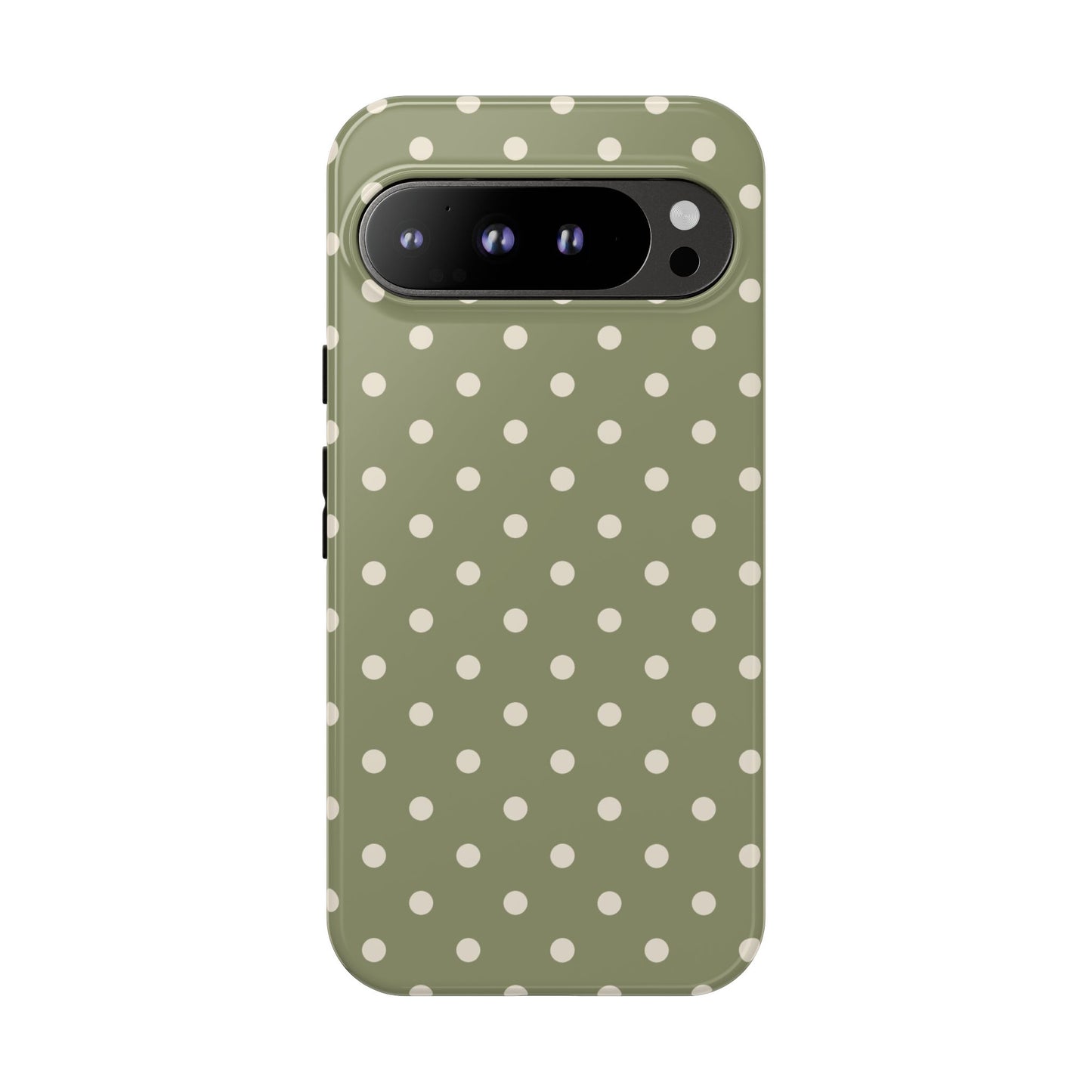 Google Pixel 9 Pro XL / Glossy Phone Case - ’Green & White Dot Pattern’ Phone Case