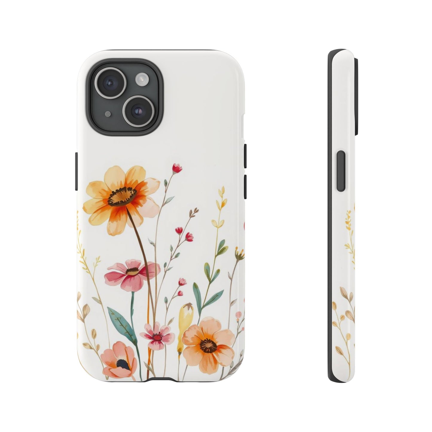 iPhone 15 / Glossy Phone Case - Boho Chic Watercolour Wild Blooms Pattern Phone Case