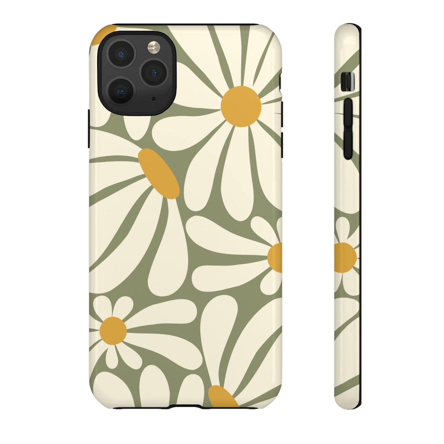 iPhone 11 Pro Max / Glossy Phone Case - ’Retro Green Daisy Pattern #1’ Phone Case