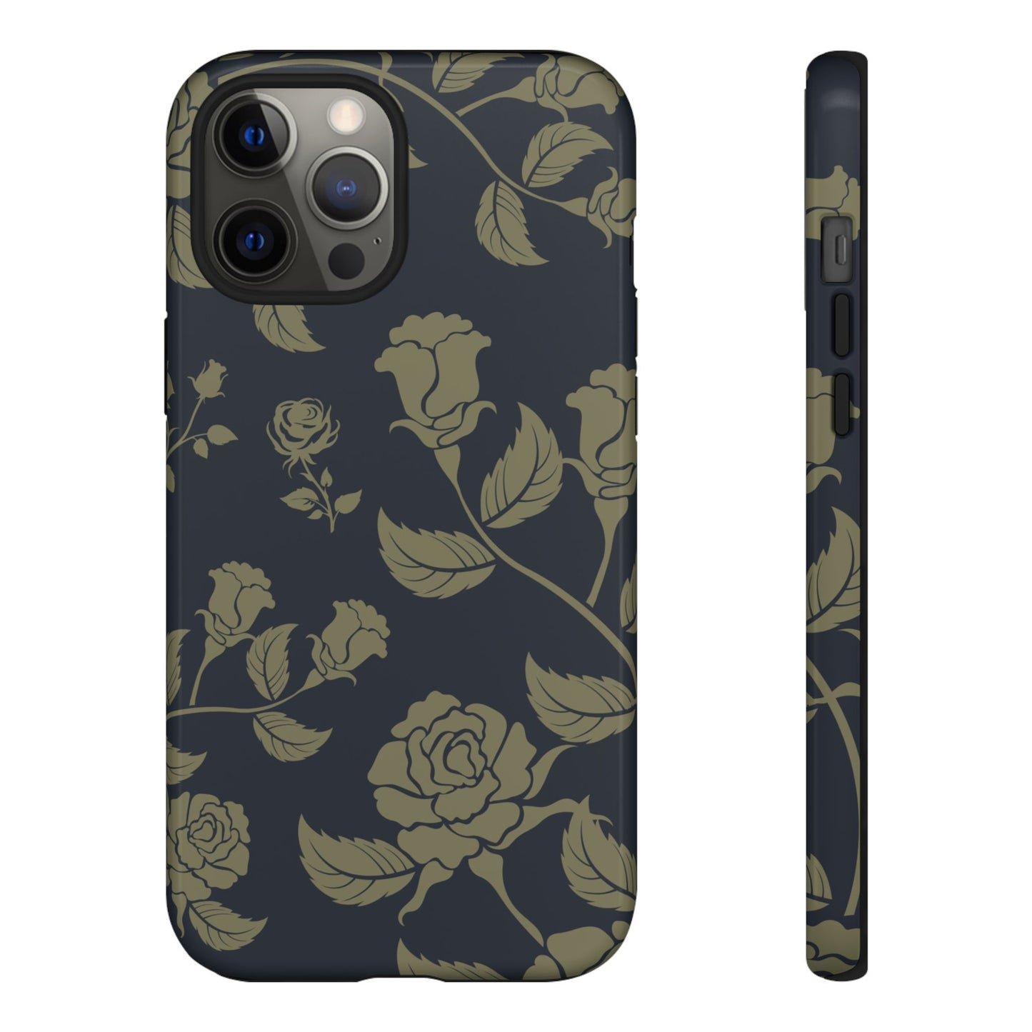 iPhone 12 Pro Max / Glossy Phone Case - ’Blue & Olive Rose Pattern’ Phone Case