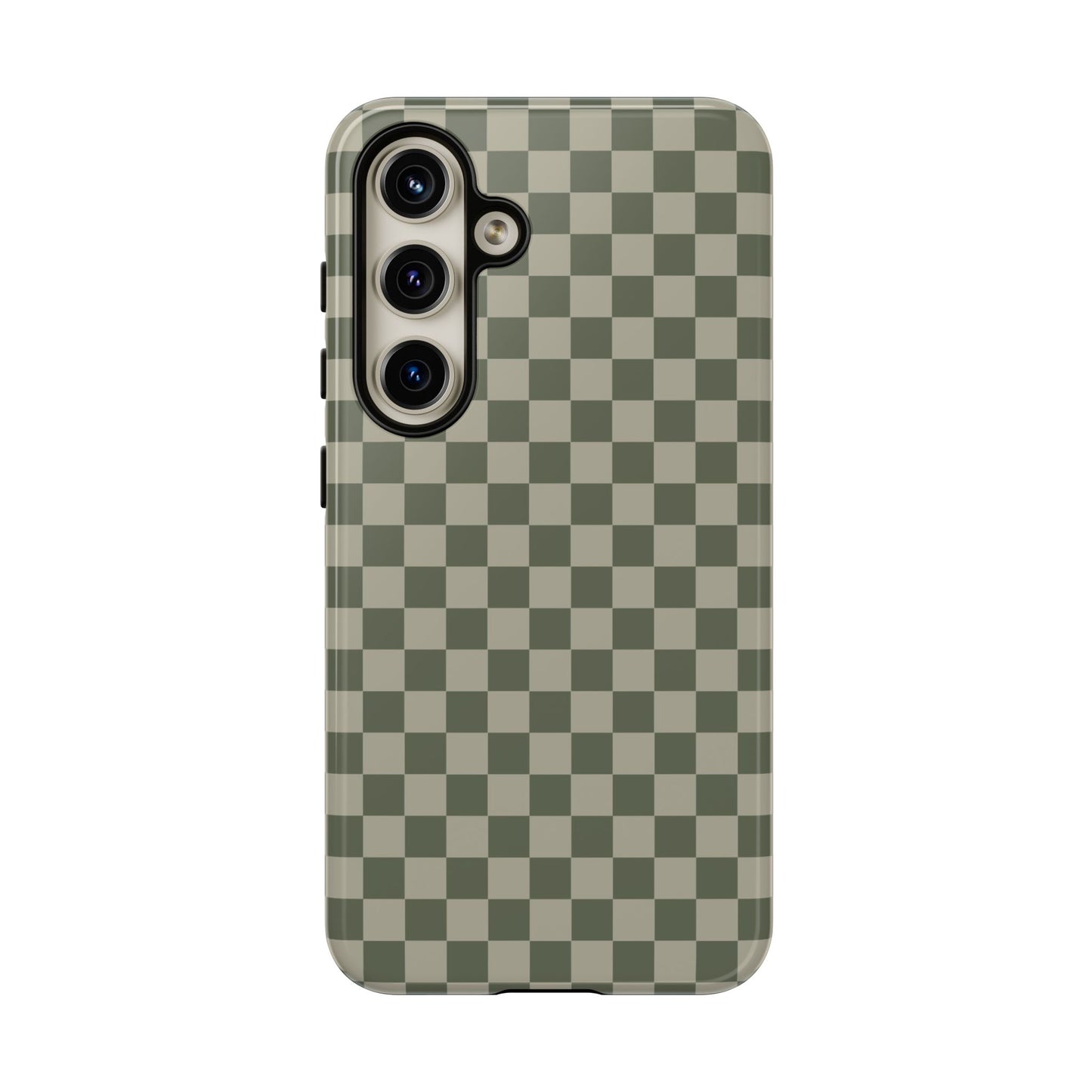 Samsung Galaxy S24 / Glossy Phone Case - ’Bold Olive Green Checkered Pattern’ Phone Case