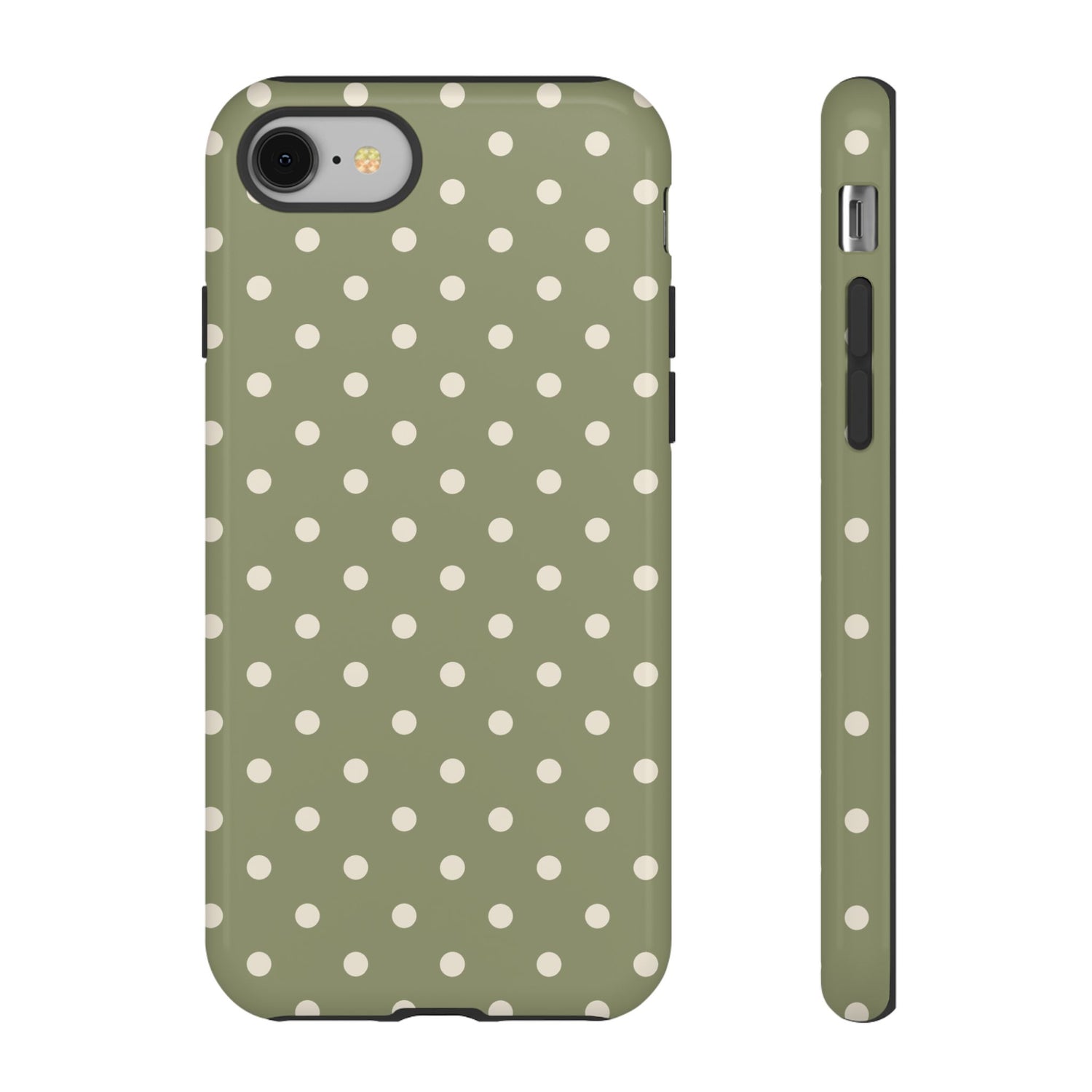 iPhone 8 / Glossy Phone Case - ’Green & White Dot Pattern’ Phone Case