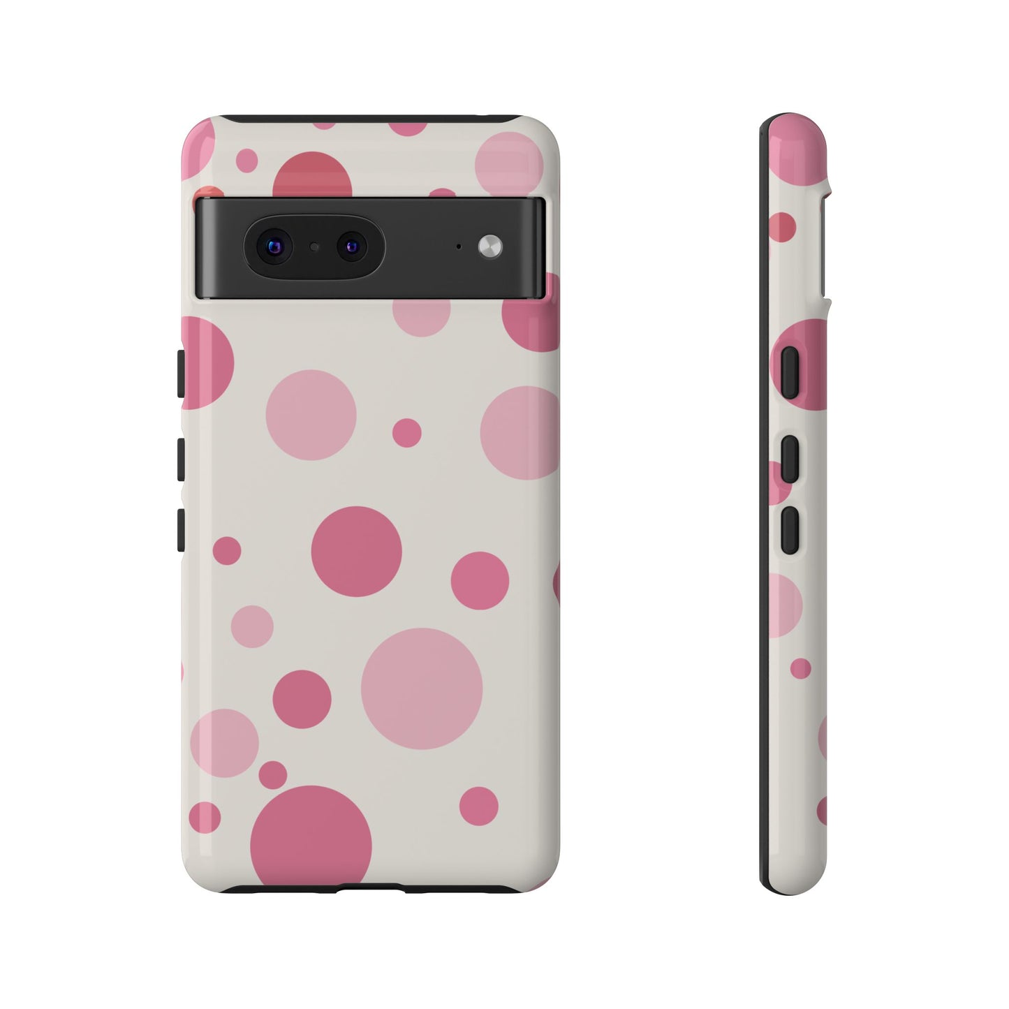 Google Pixel 7 / Glossy Phone Case - ’Bold White with Pink Dot Pattern’ Phone Case