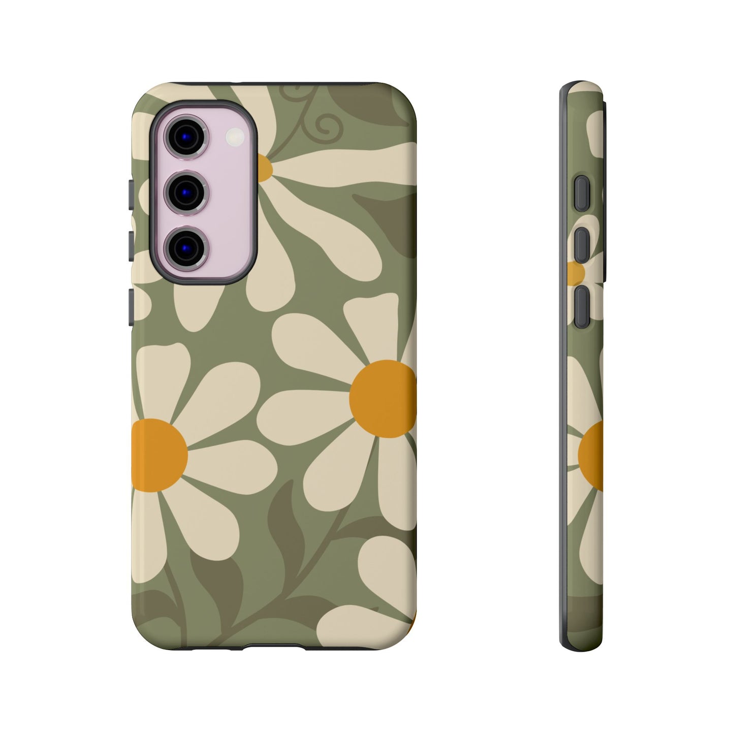 Samsung Galaxy S23 Plus / Glossy Phone Case - ’Retro Green Daisy Pattern #2’ Phone Case