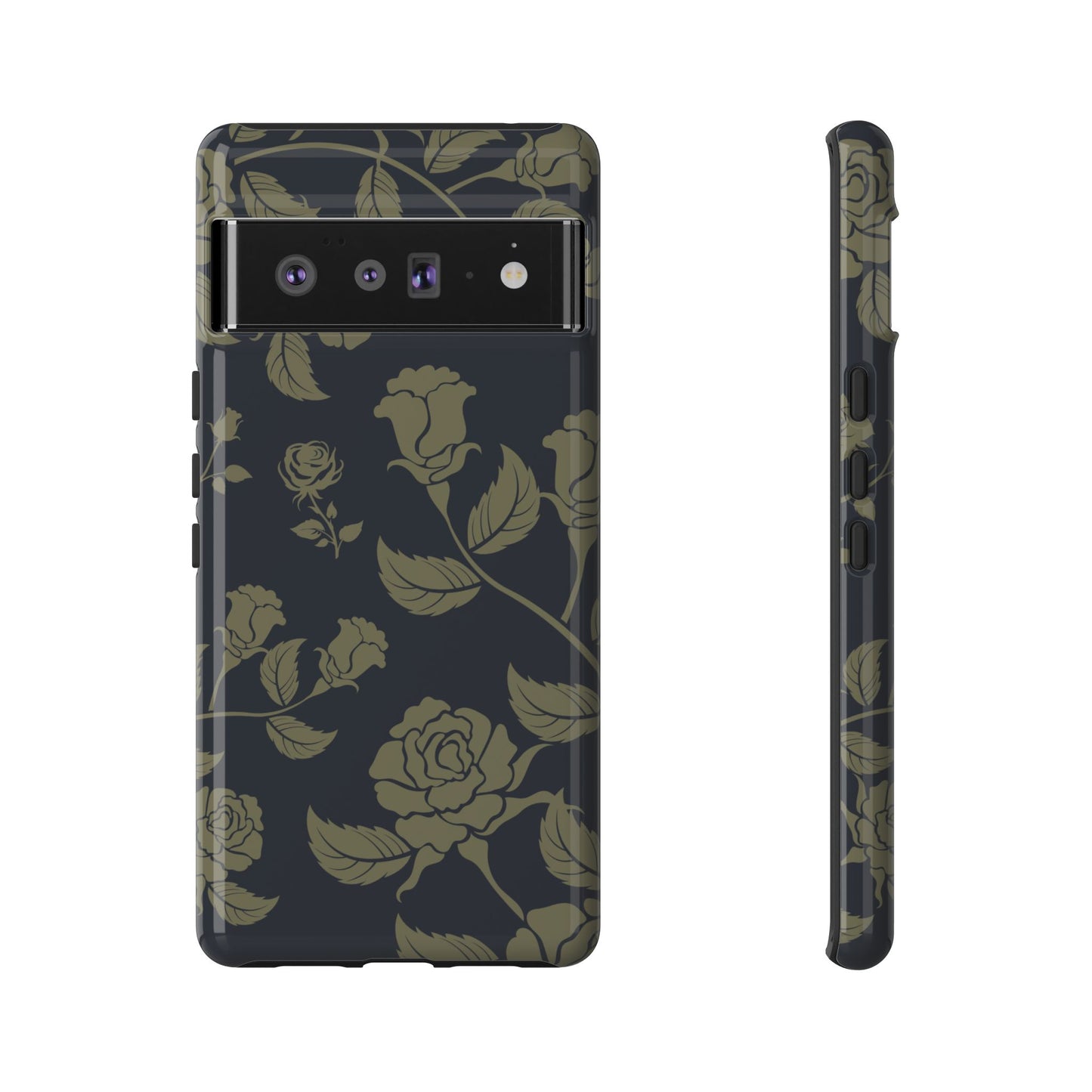 Google Pixel 6 Pro / Glossy Phone Case - ’Blue & Olive Rose Pattern’ Phone Case