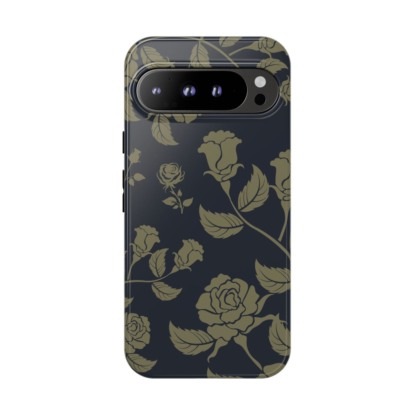 Google Pixel 9 Pro XL / Glossy Phone Case - ’Blue & Olive Rose Pattern’ Phone Case