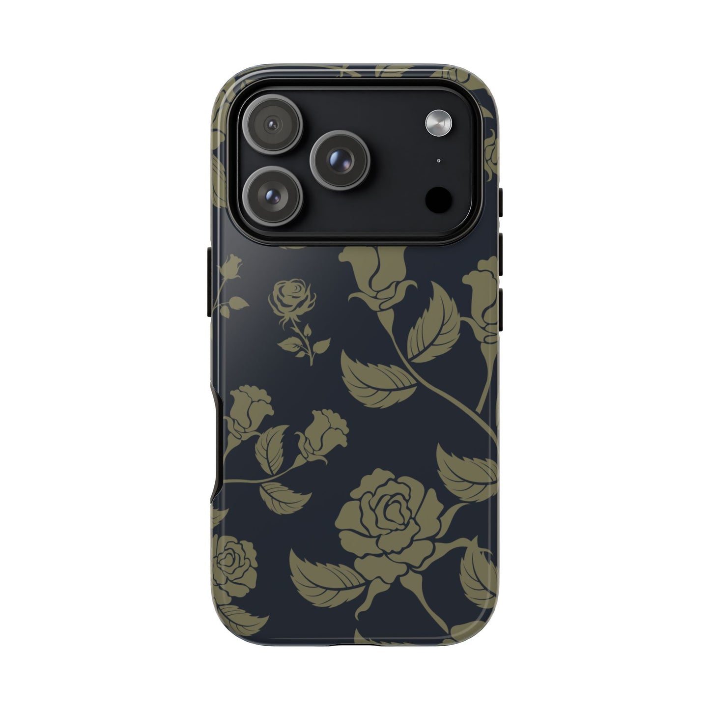 iPhone 17 Pro / Glossy Phone Case - ’Blue & Olive Rose Pattern’ Phone Case