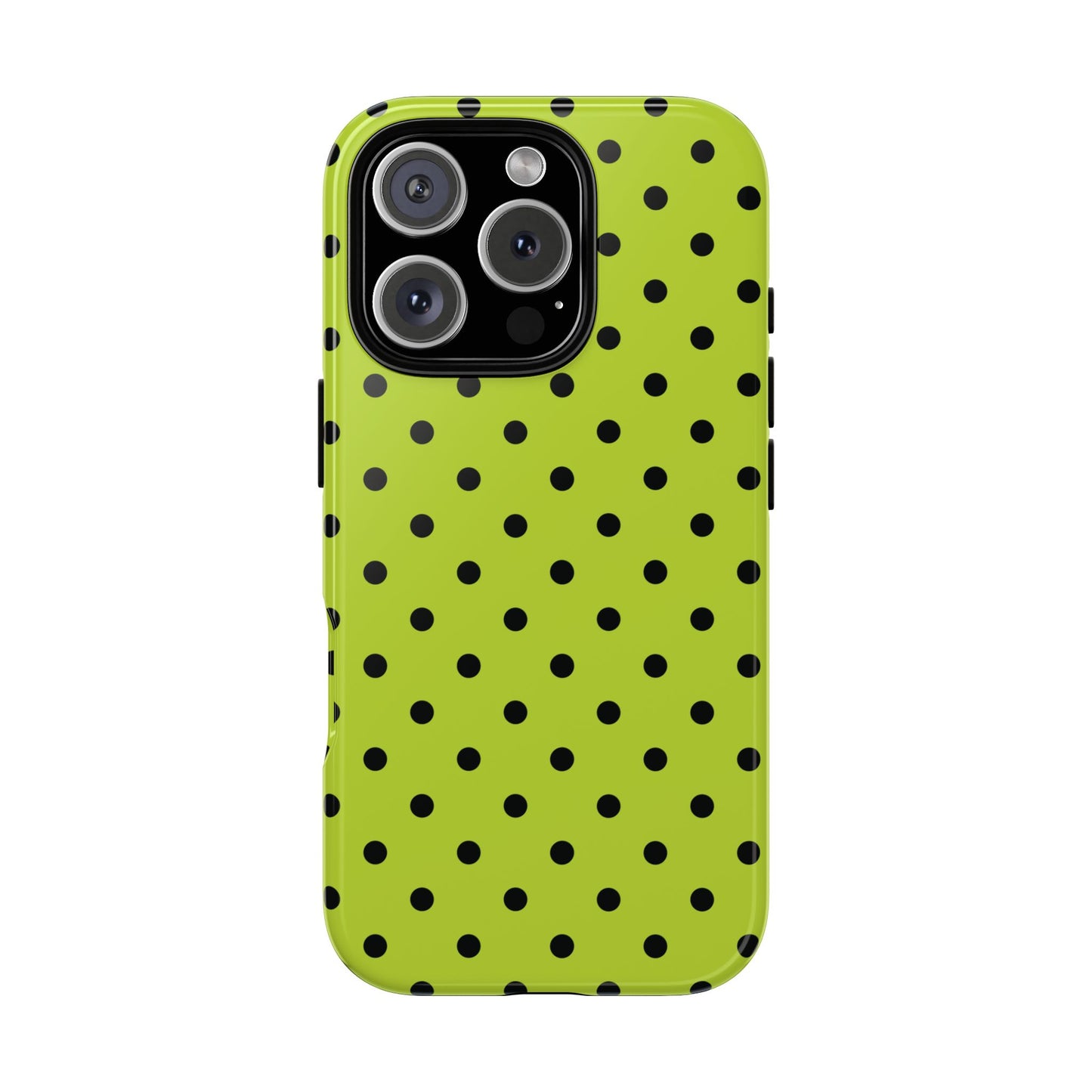 iPhone 16 Pro / Glossy Phone Case - Trendy Neon Lime Green & Black Dot Pattern Phone Case