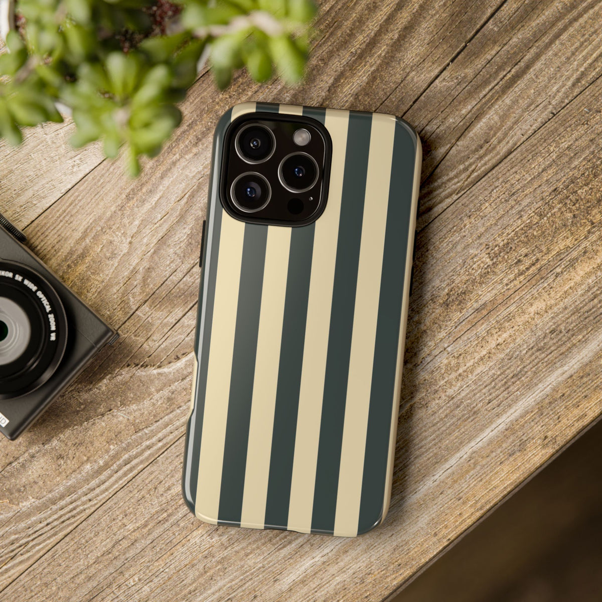 Green & Beige Stripe Pattern Phone Case - Green Phone Case