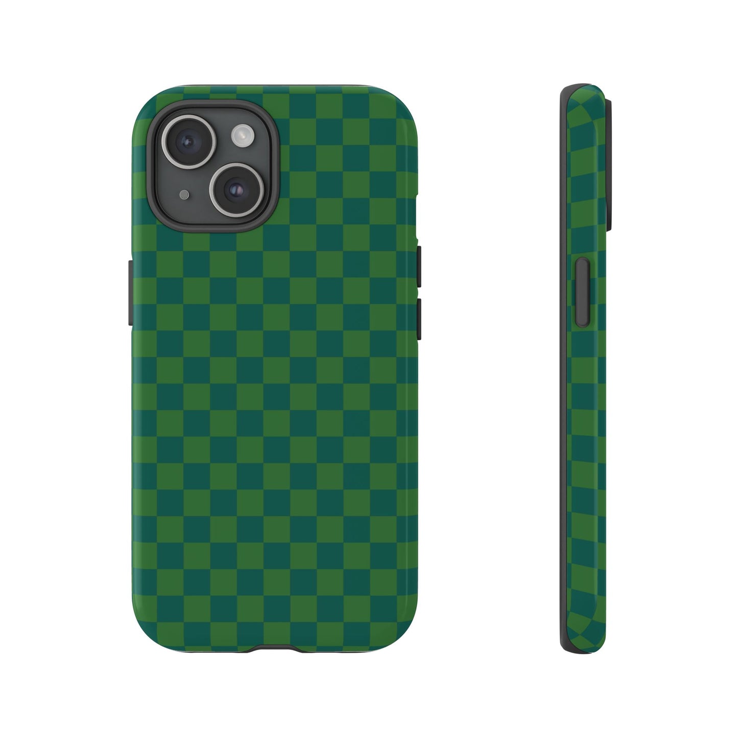 iPhone 15 / Glossy Phone Case - ’Bold Green Checkered Pattern’ Phone Case