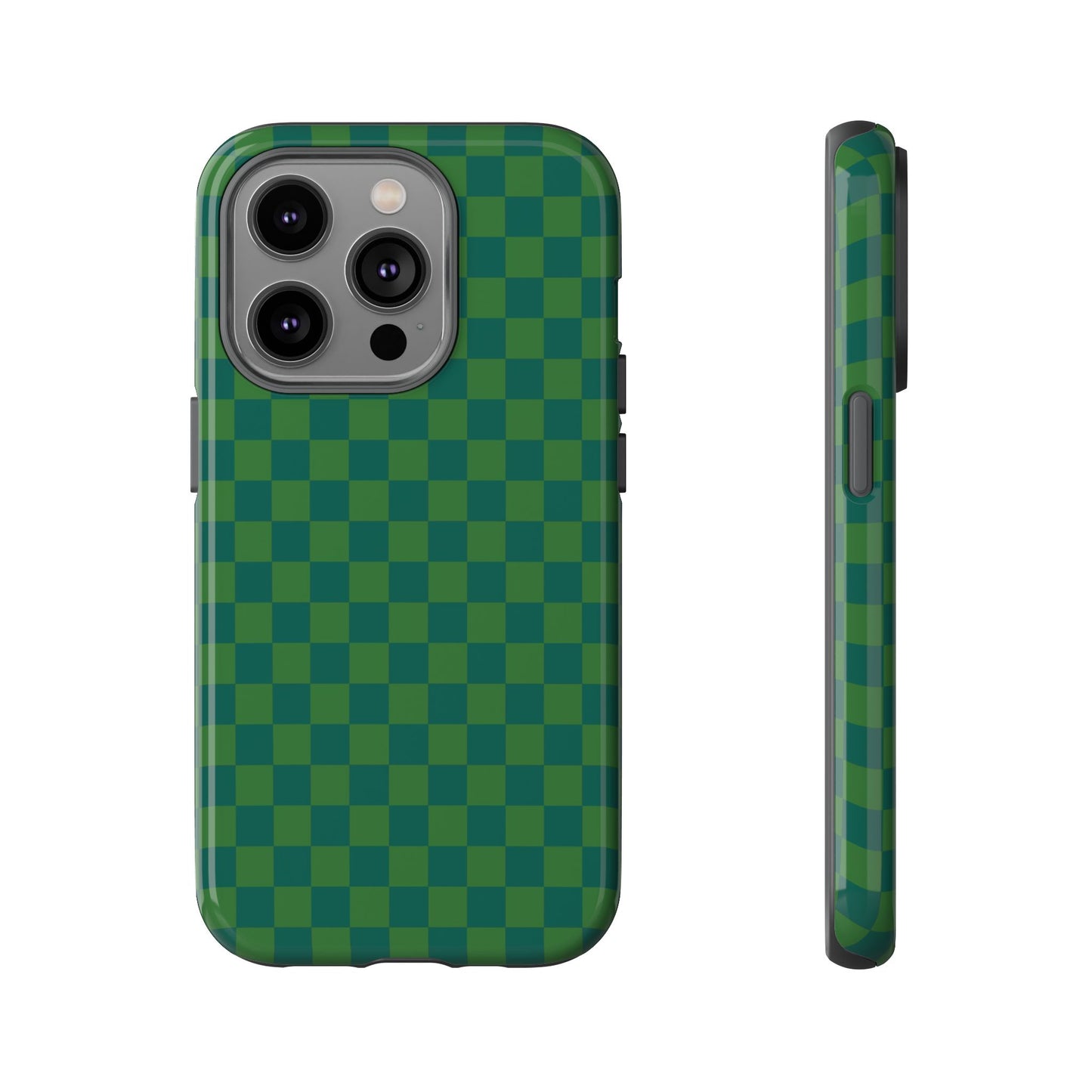 iPhone 14 Pro / Glossy Phone Case - ’Bold Green Checkered Pattern’ Phone Case