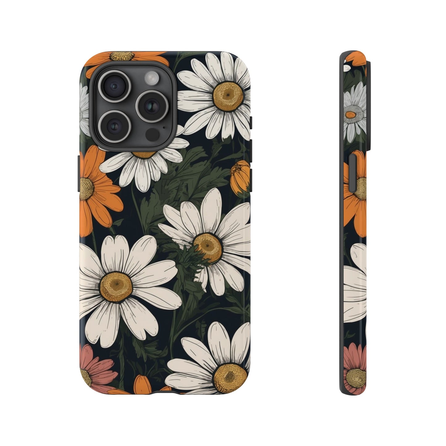 Boho Chic Daisies Floral Pattern "White, Orange & Pink" Phone Case