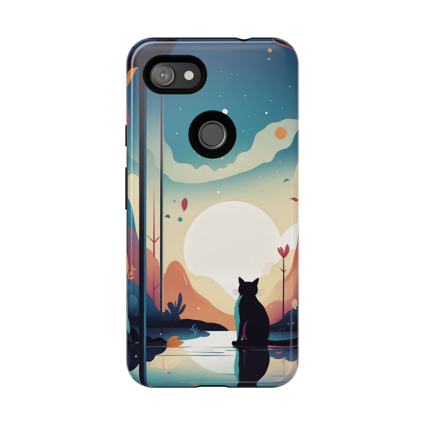 Stylised Cat & Moon Design Phone Case