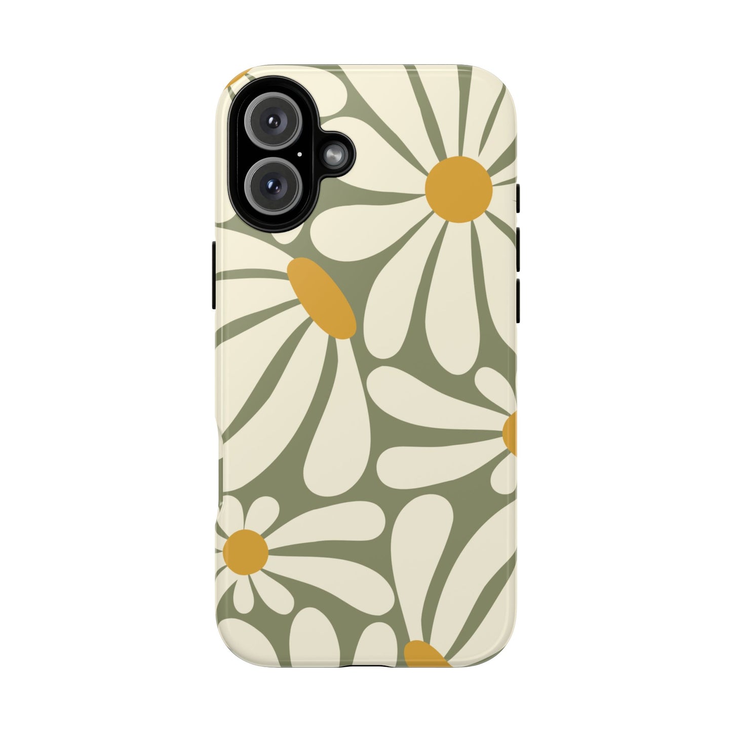 iPhone 16 Plus / Glossy Phone Case - ’Retro Green Daisy Pattern #1’ Phone Case