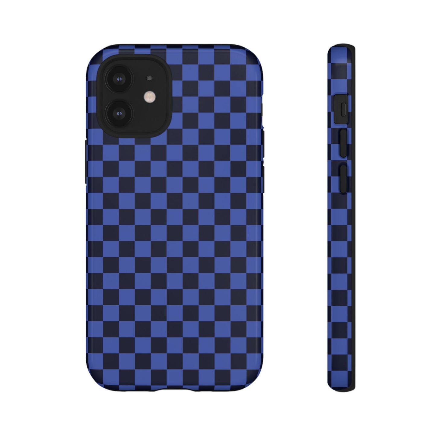 iPhone 12 Mini / Glossy Phone Case - ’Bold Blue Checkered Pattern’ Phone Case