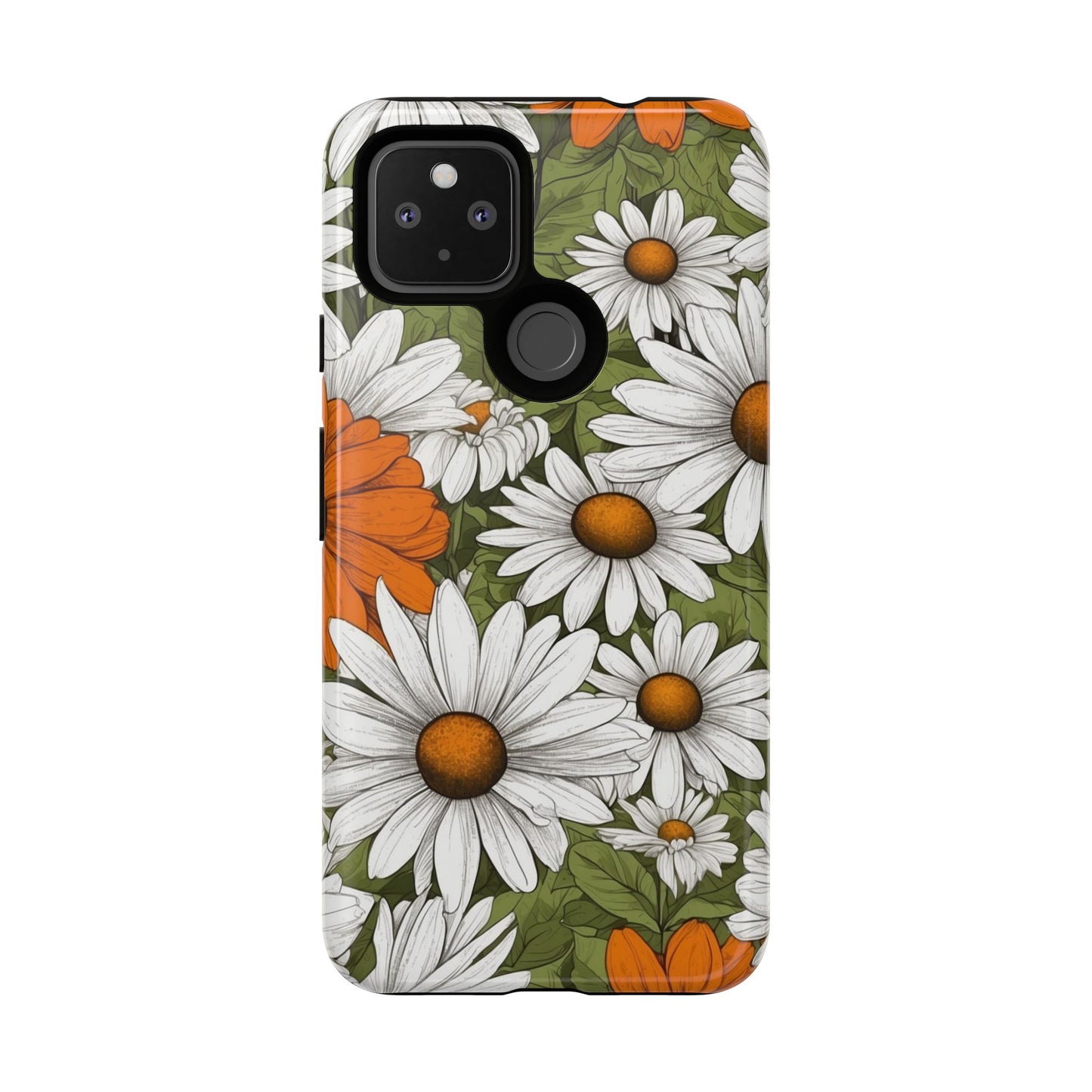 Boho Chic Daisies Floral Pattern "White, Orange & Green" Phone Case