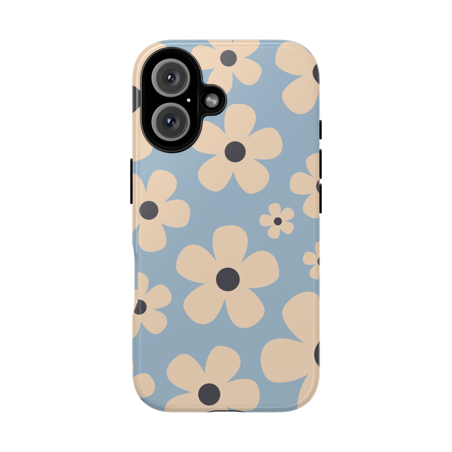 iPhone 16 / Glossy Phone Case - Cute Light Blue & Cream Daisy Pattern Phone Case
