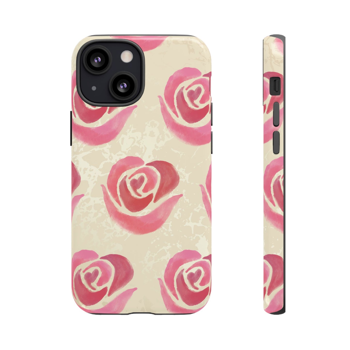 iPhone 13 Mini / Glossy Phone Case - ’Pink Rose Pattern’ Phone Case