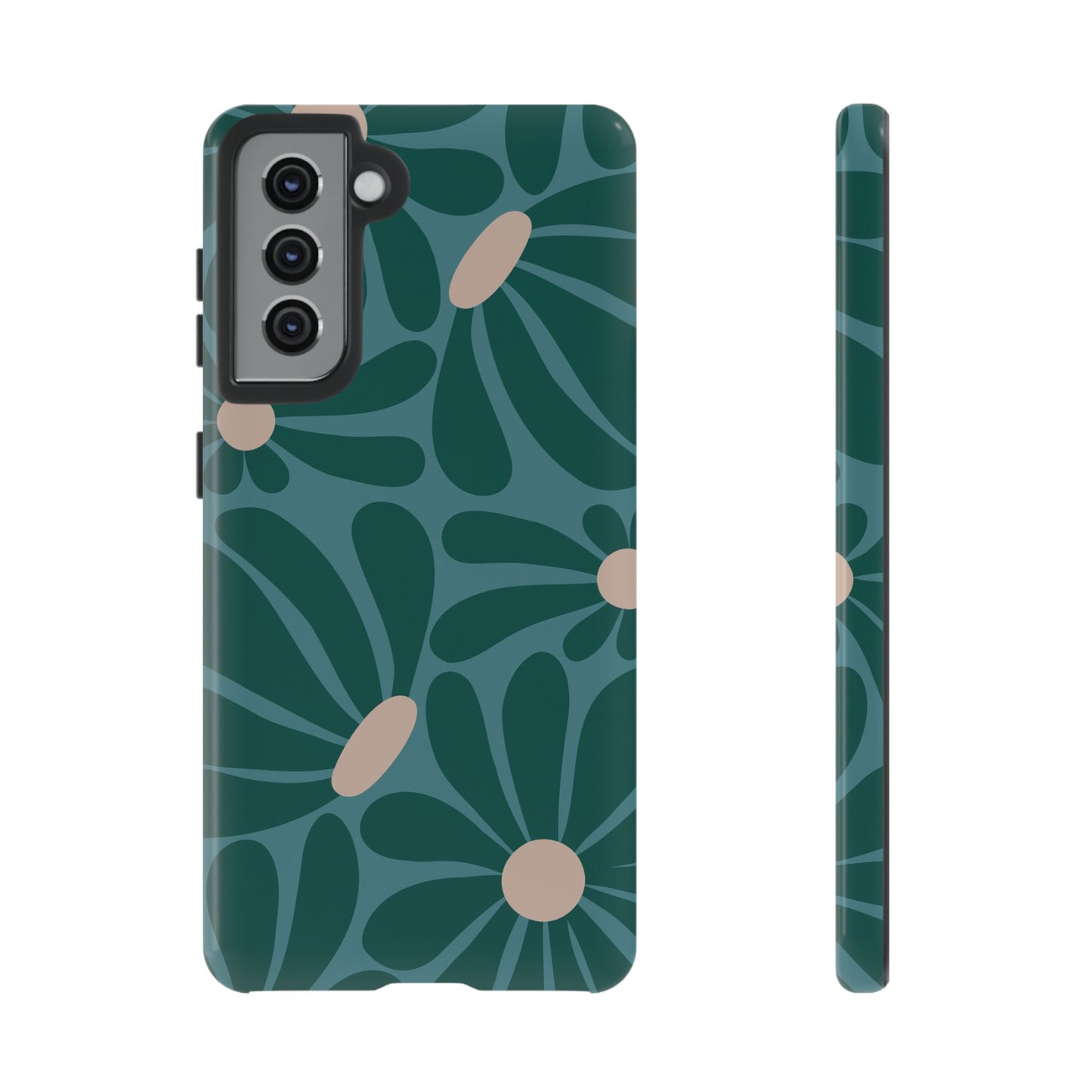 Samsung Galaxy S21 / Glossy Phone Case - ’Retro Turquoise Daisy Pattern’ Phone Case
