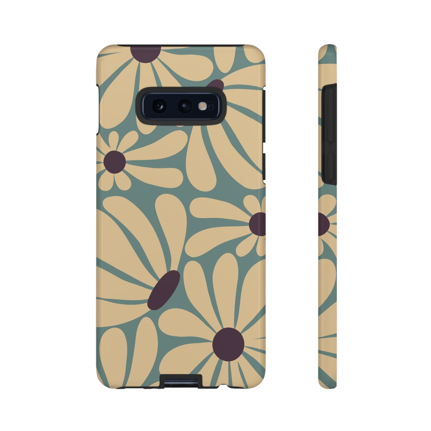 Samsung Galaxy S10E / Glossy Phone Case - ’Retro Cream & Blue Daisy Pattern’ Phone Case