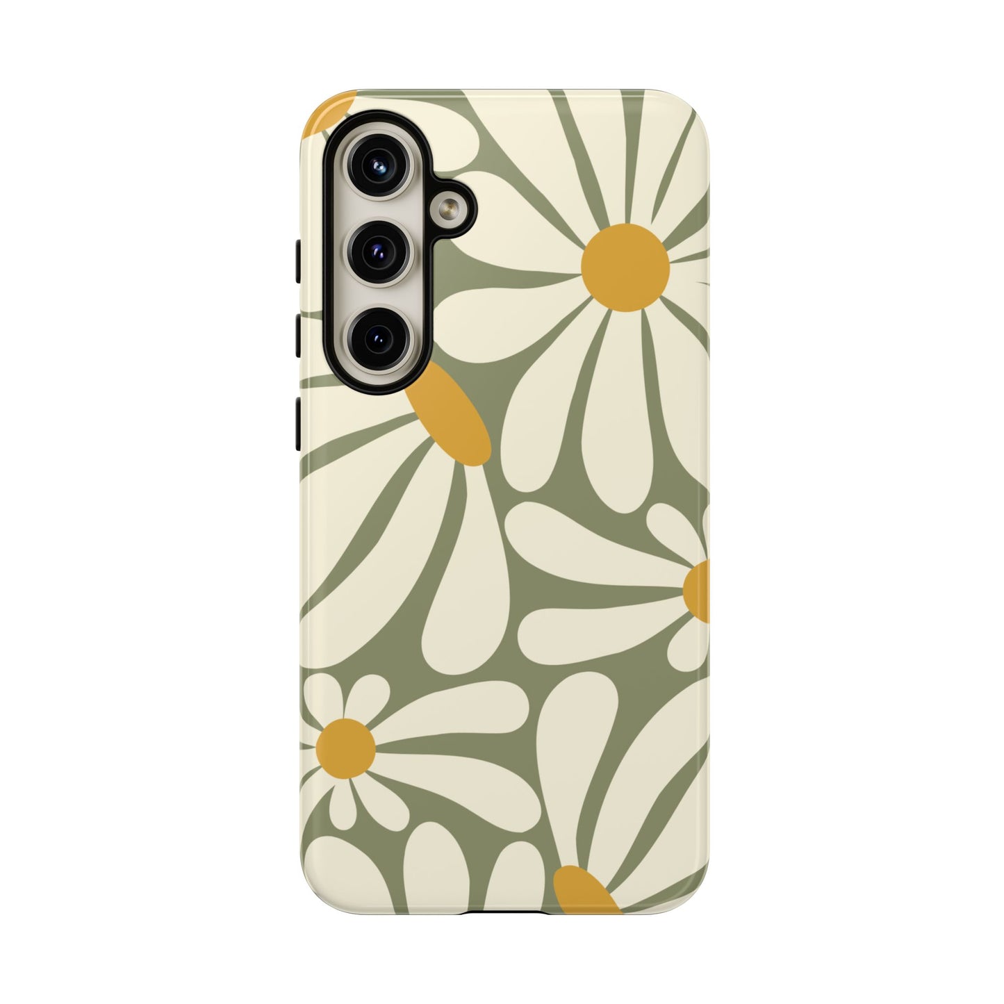 Samsung Galaxy S24 Plus / Glossy Phone Case - ’Retro Green Daisy Pattern #1’ Phone Case