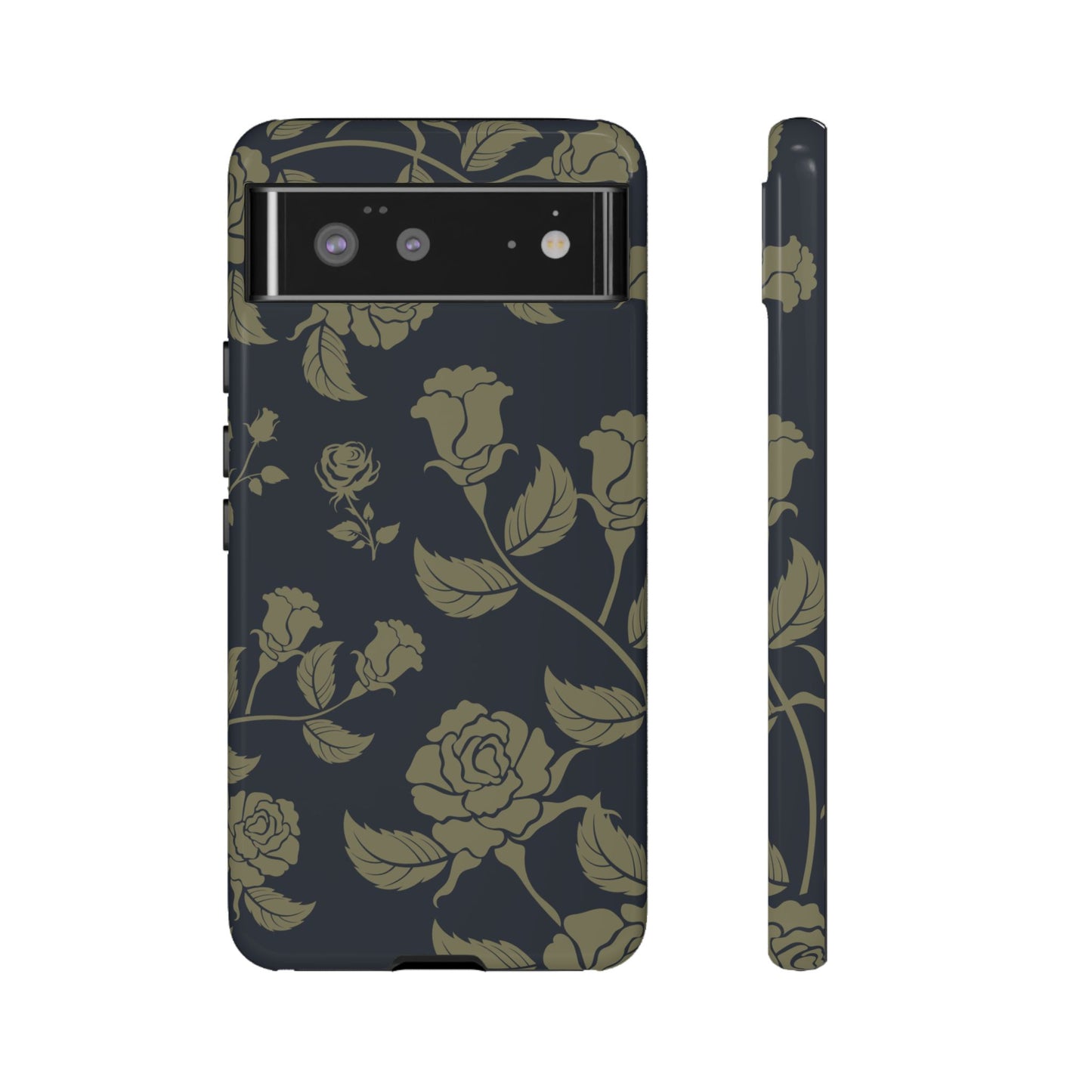 Google Pixel 6 / Glossy Phone Case - ’Blue & Olive Rose Pattern’ Phone Case