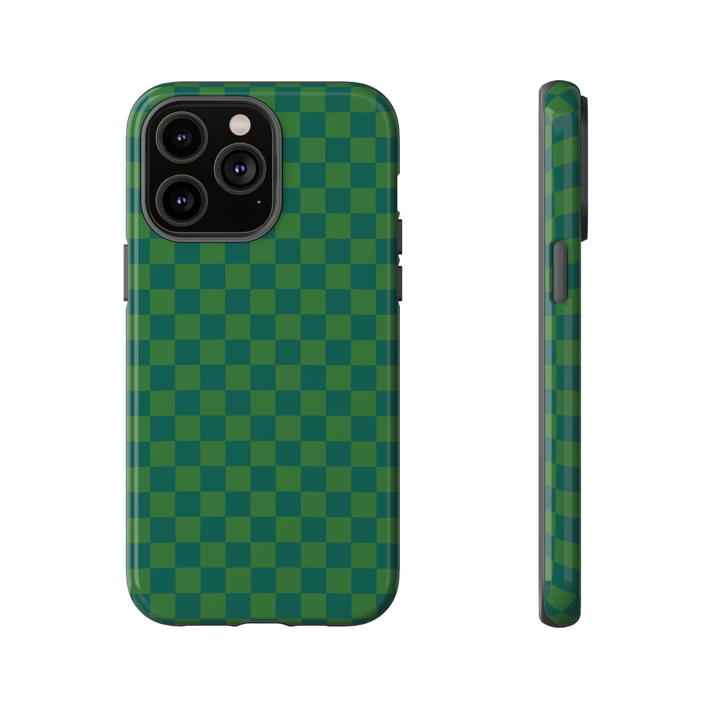 iPhone 14 Pro Max / Glossy Phone Case - ’Bold Green Checkered Pattern’ Phone Case