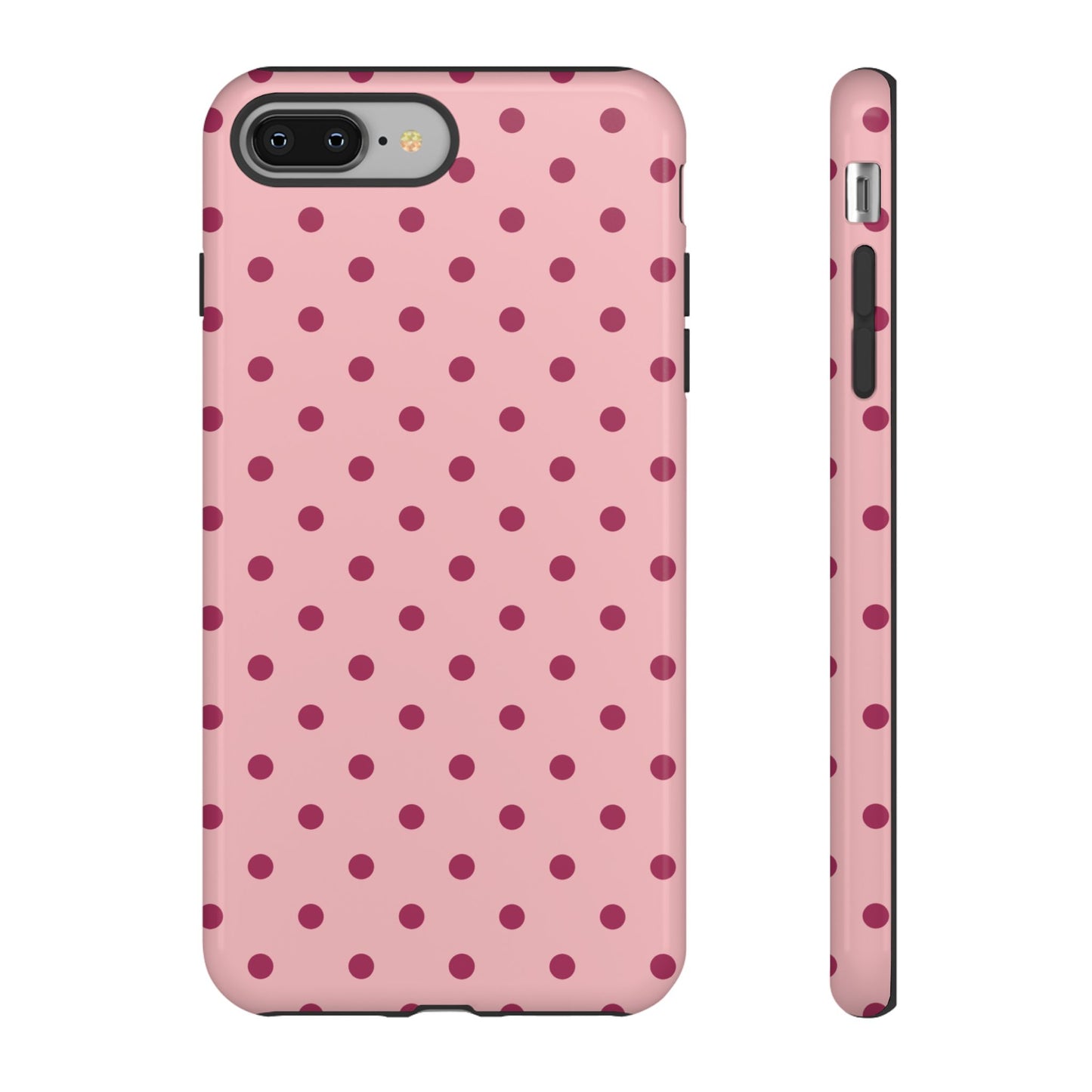 iPhone 8 Plus / Glossy Phone Case - ’Pink with Red Dot Pattern’ Phone Case