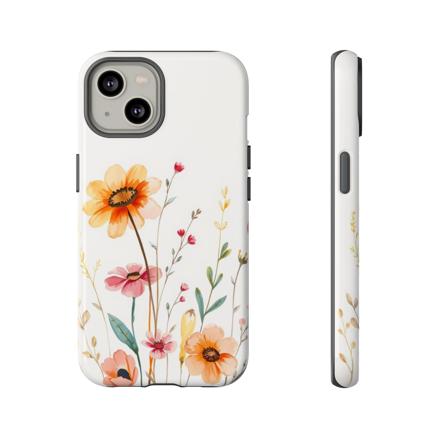 iPhone 14 / Glossy Phone Case - Boho Chic Watercolour Wild Blooms Pattern Phone Case