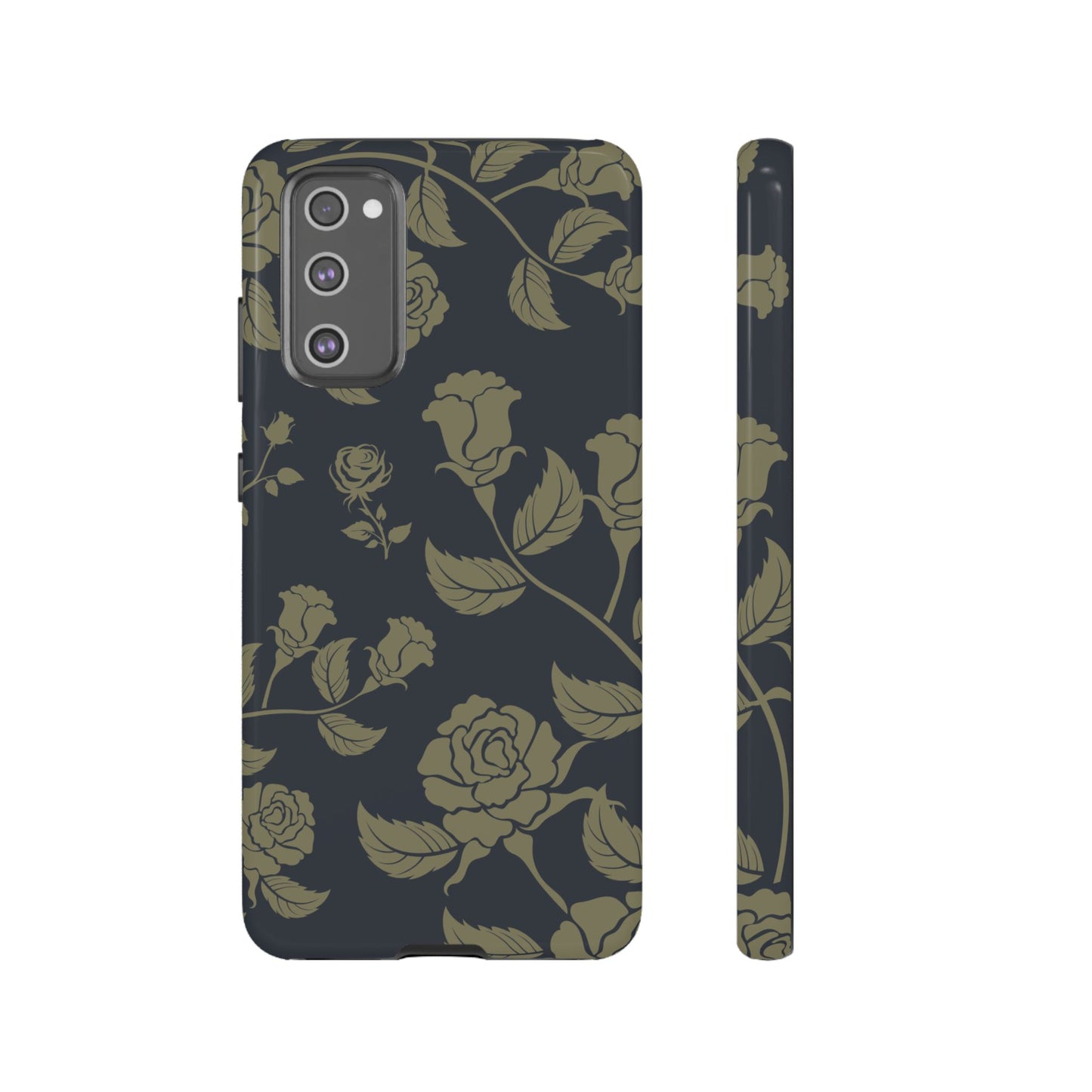 Samsung Galaxy S20 FE / Glossy Phone Case - ’Blue & Olive Rose Pattern’ Phone Case