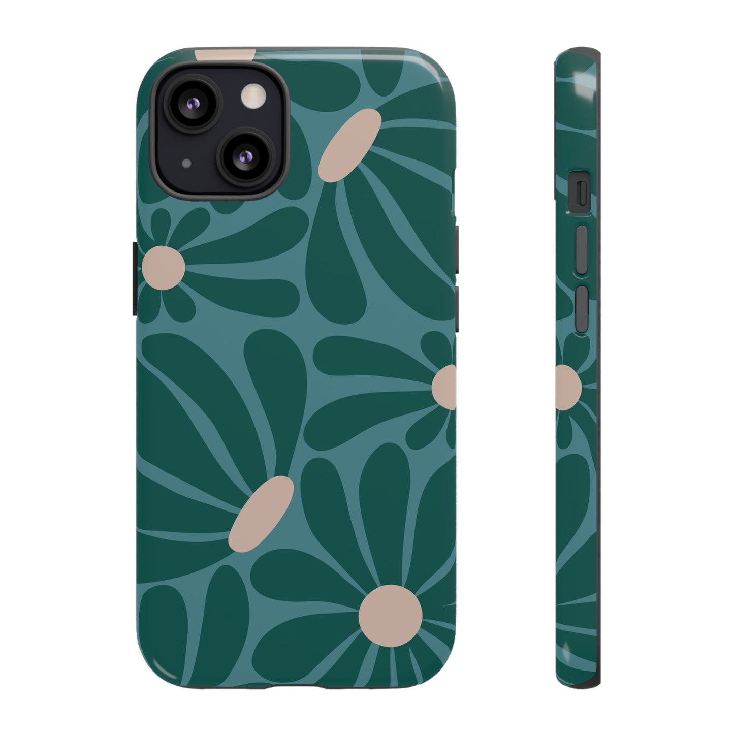 iPhone 13 / Glossy Phone Case - ’Retro Turquoise Daisy Pattern’ Phone Case