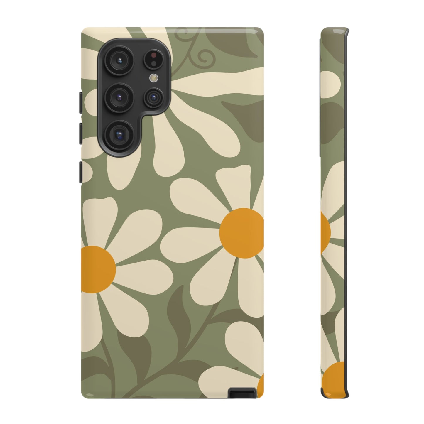 Samsung Galaxy S22 Ultra / Glossy Phone Case - ’Retro Green Daisy Pattern #2’ Phone Case