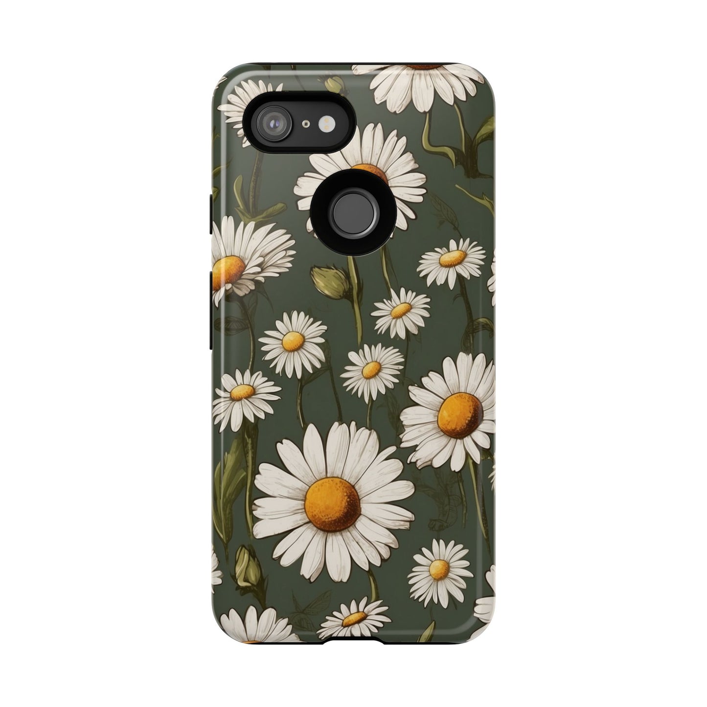 Boho Chic Daisies Floral Pattern "White & Green" Phone Case