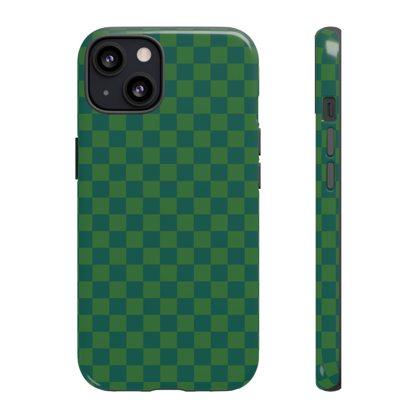 iPhone 13 / Glossy Phone Case - ’Bold Green Checkered Pattern’ Phone Case