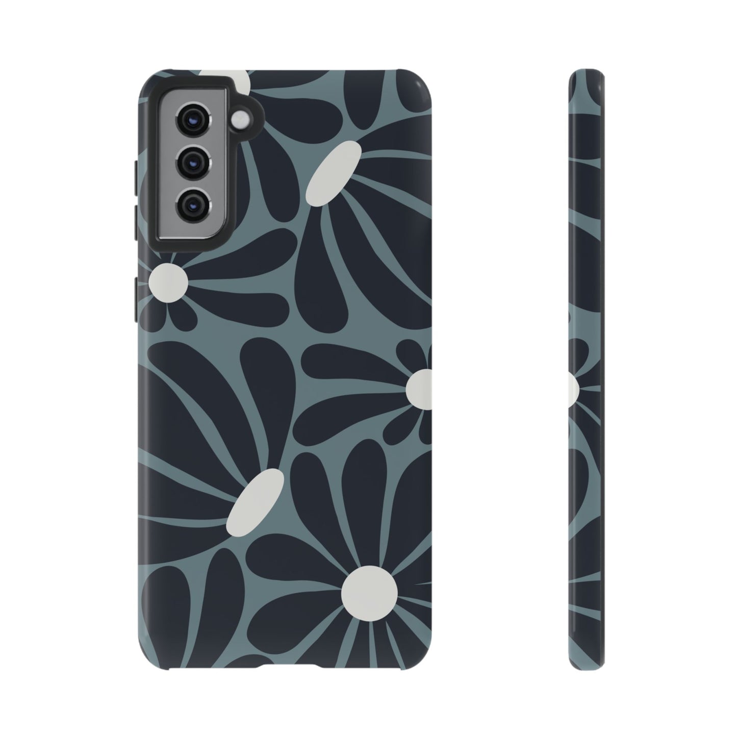 Samsung Galaxy S21 Plus / Glossy Phone Case - ’Retro Navy Blue & White Daisy Pattern’ Phone Case