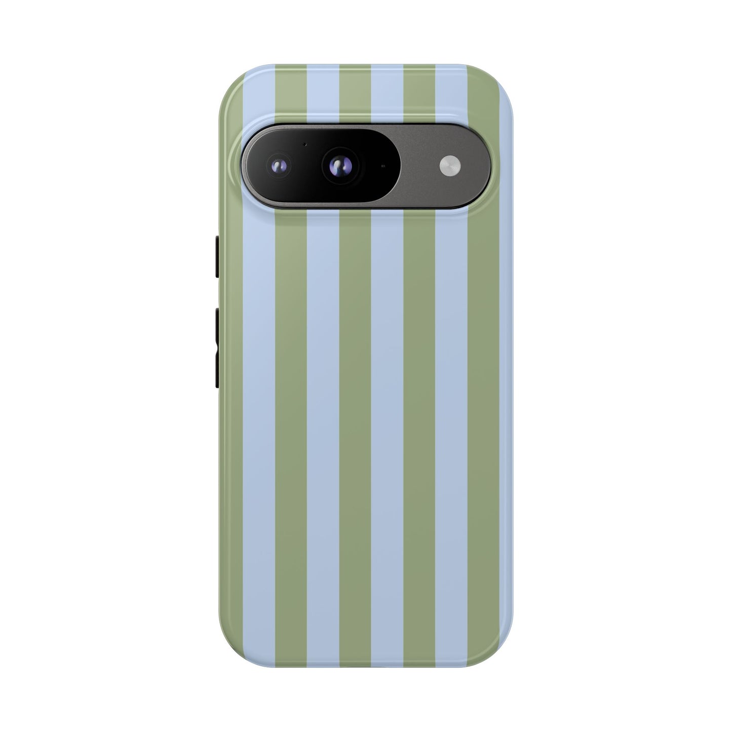 Google Pixel 9 / Glossy Phone Case - Trendy Ice Blue & Green Stripe Pattern Phone Case