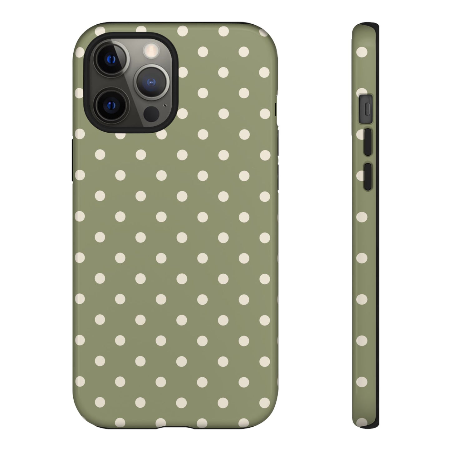 iPhone 12 Pro Max / Glossy Phone Case - ’Green & White Dot Pattern’ Phone Case