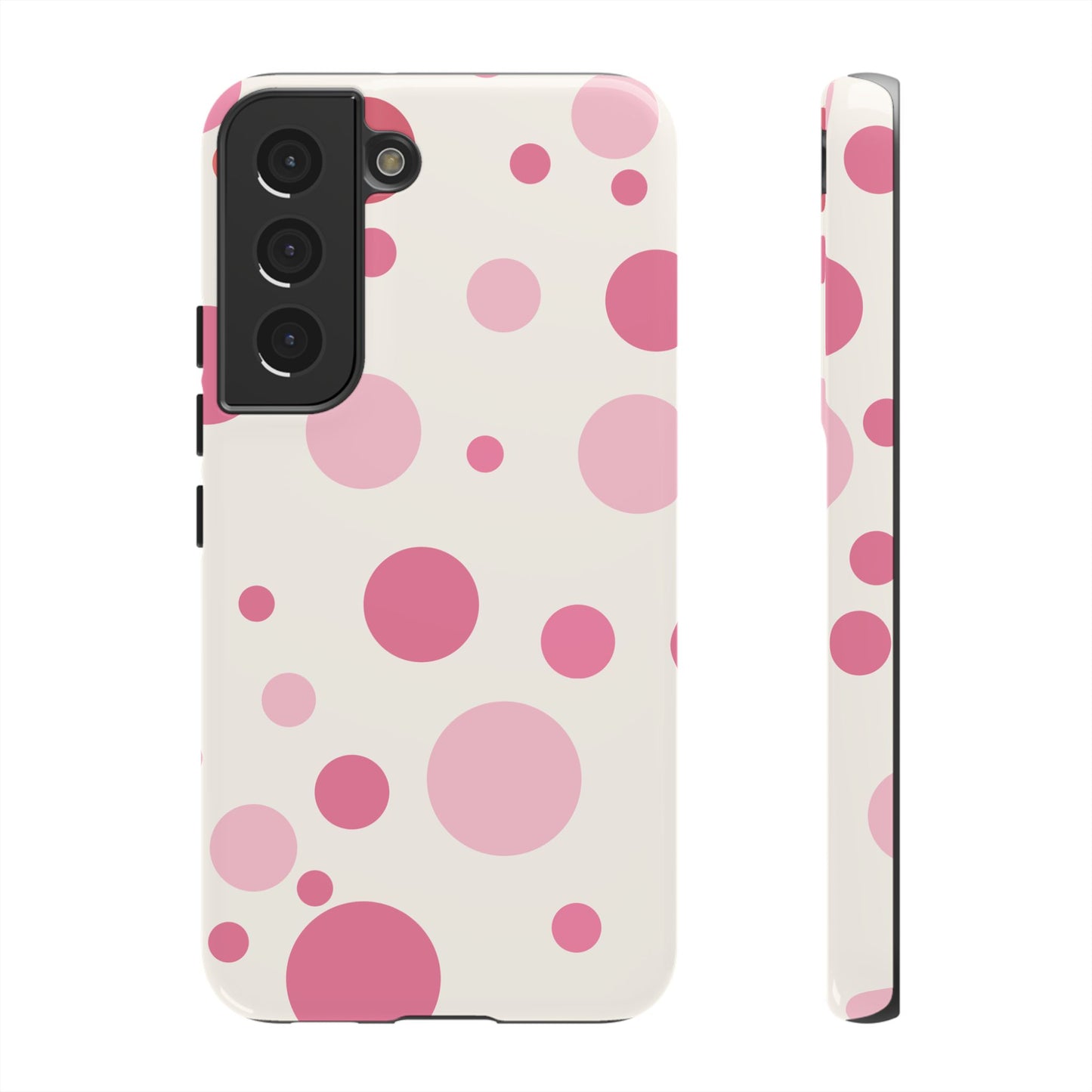 Samsung Galaxy S22 / Glossy Phone Case - ’Bold White with Pink Dot Pattern’ Phone Case