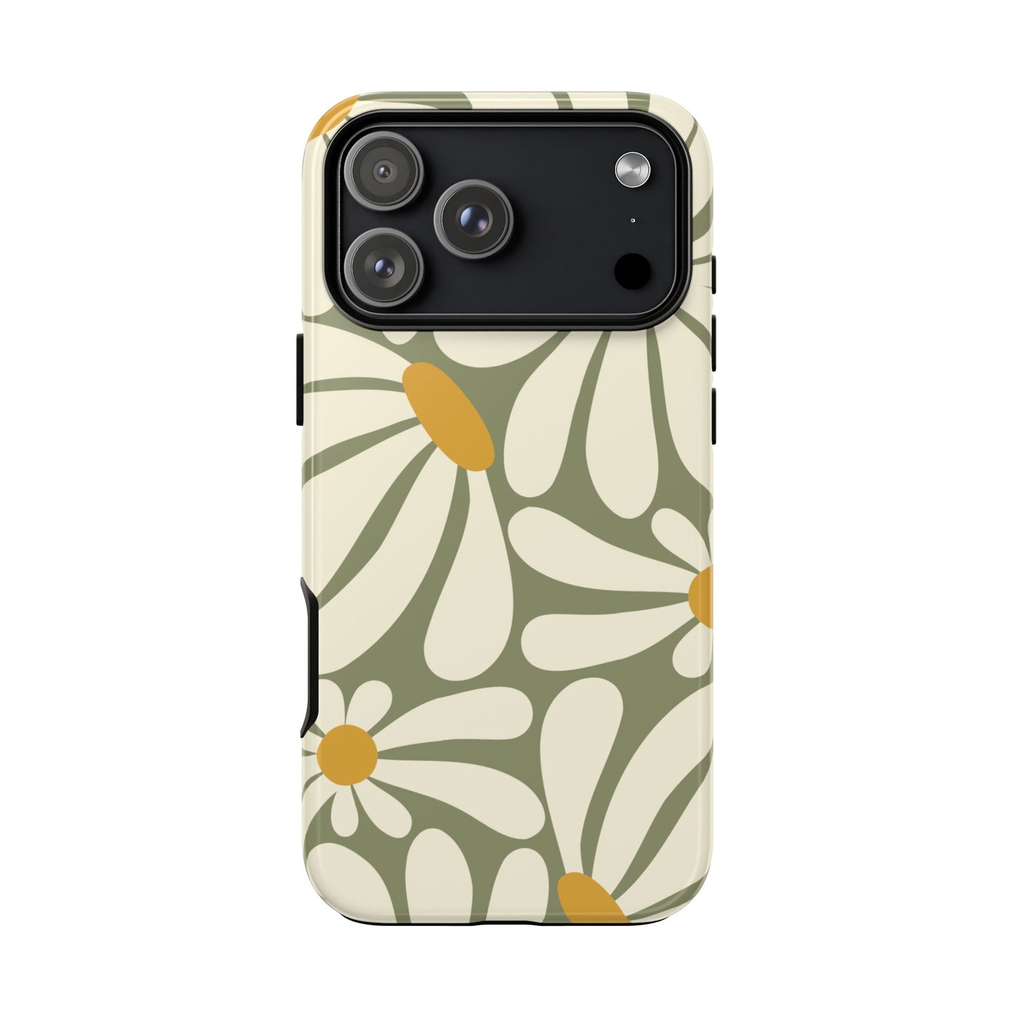 iPhone 17 Pro Max / Glossy Phone Case - ’Retro Green Daisy Pattern #1’ Phone Case