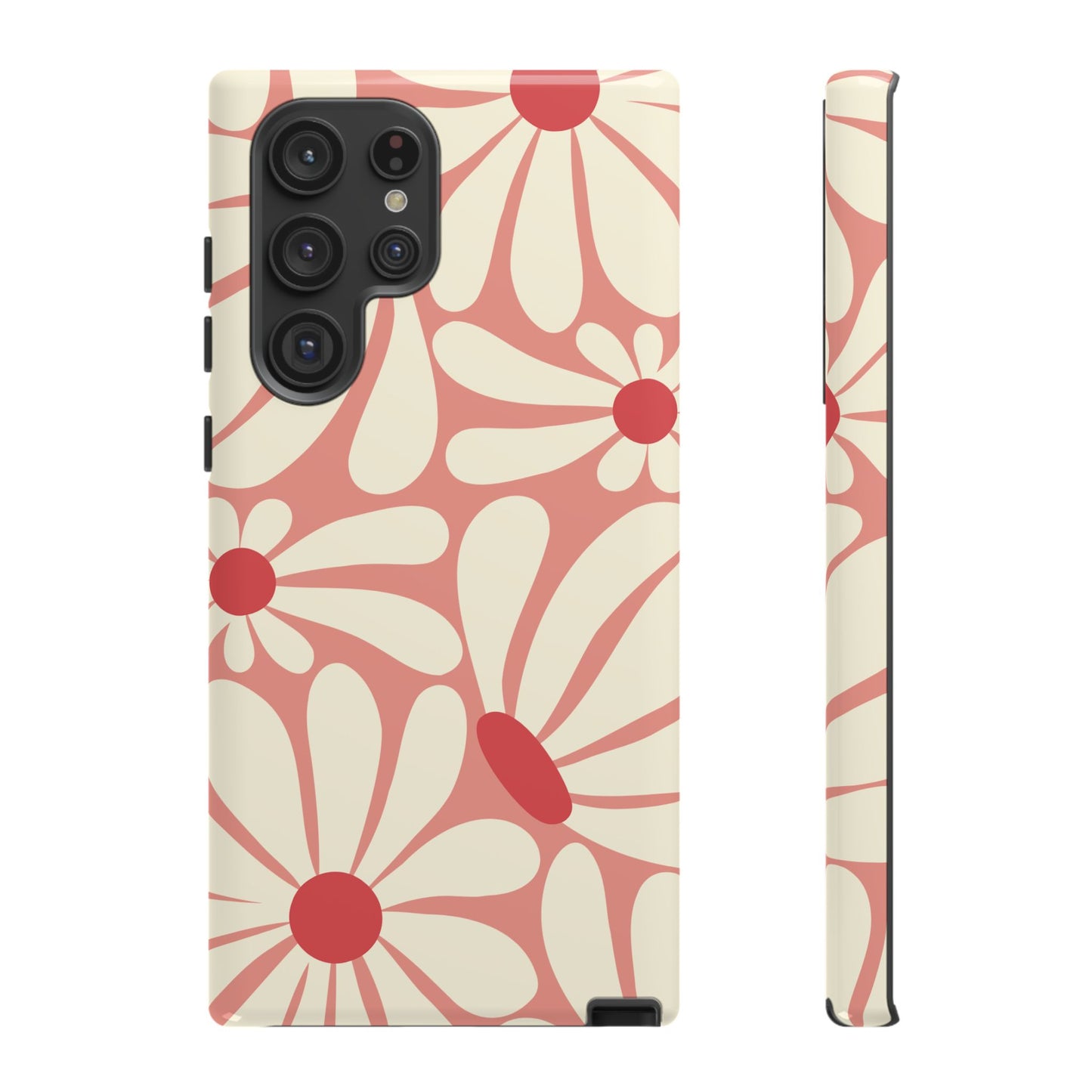 Samsung Galaxy S22 Ultra / Glossy Phone Case - ’Retro Pink Daisy Pattern’ Phone Case