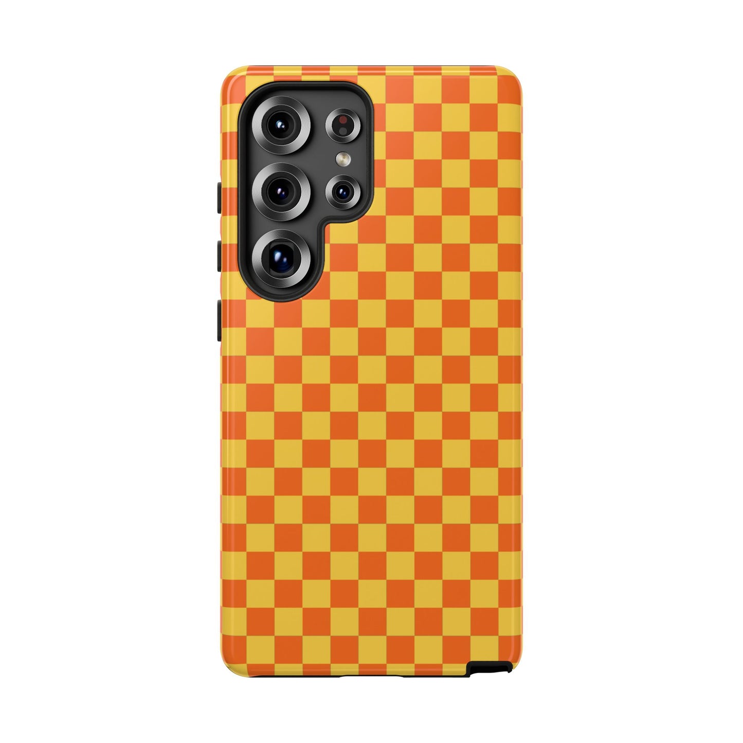 Samsung Galaxy S25 Ultra / Glossy Phone Case - Trendy Orange & Yellow Small Checked Pattern Phone Case