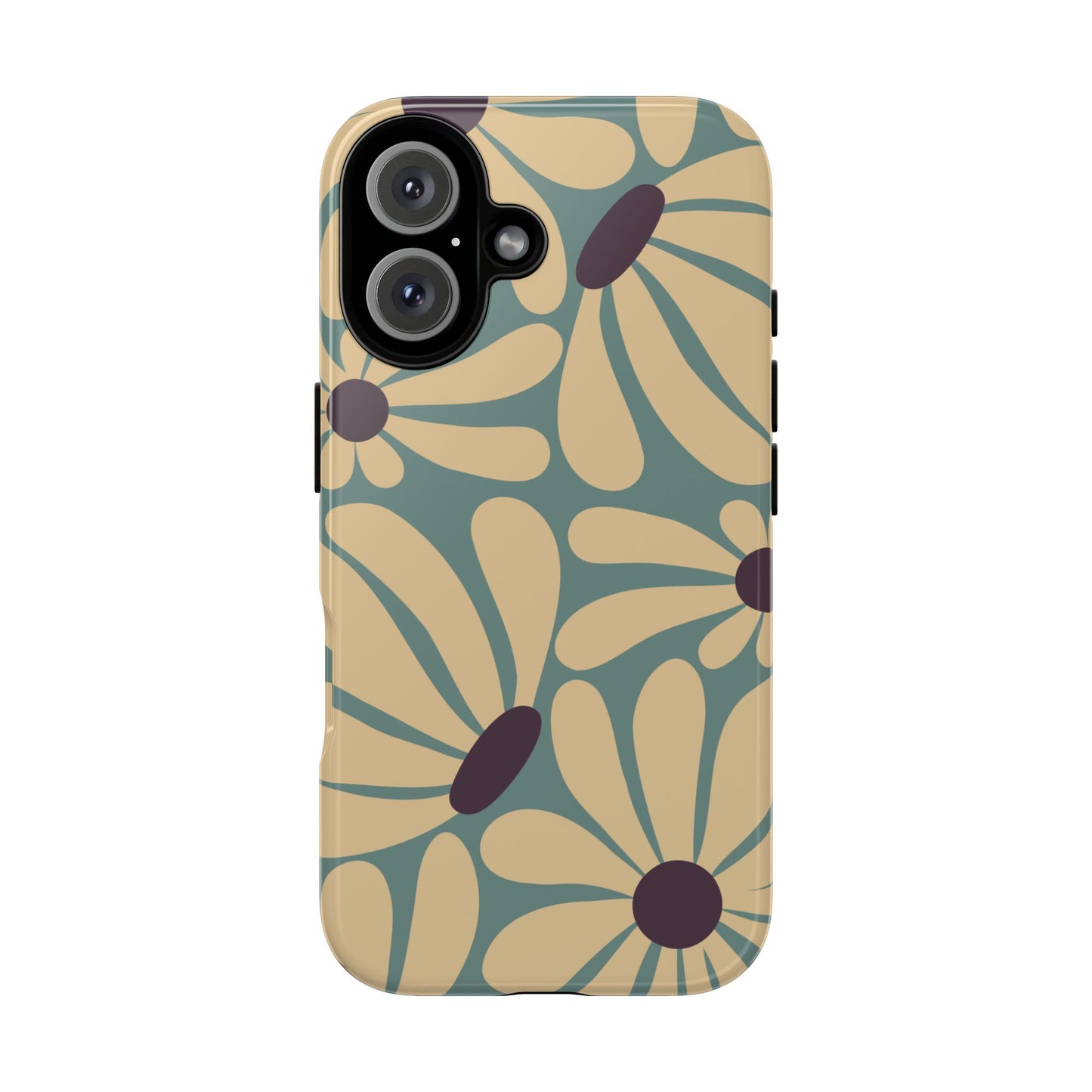 iPhone 16 / Glossy Phone Case - ’Retro Cream & Blue Daisy Pattern’ Phone Case