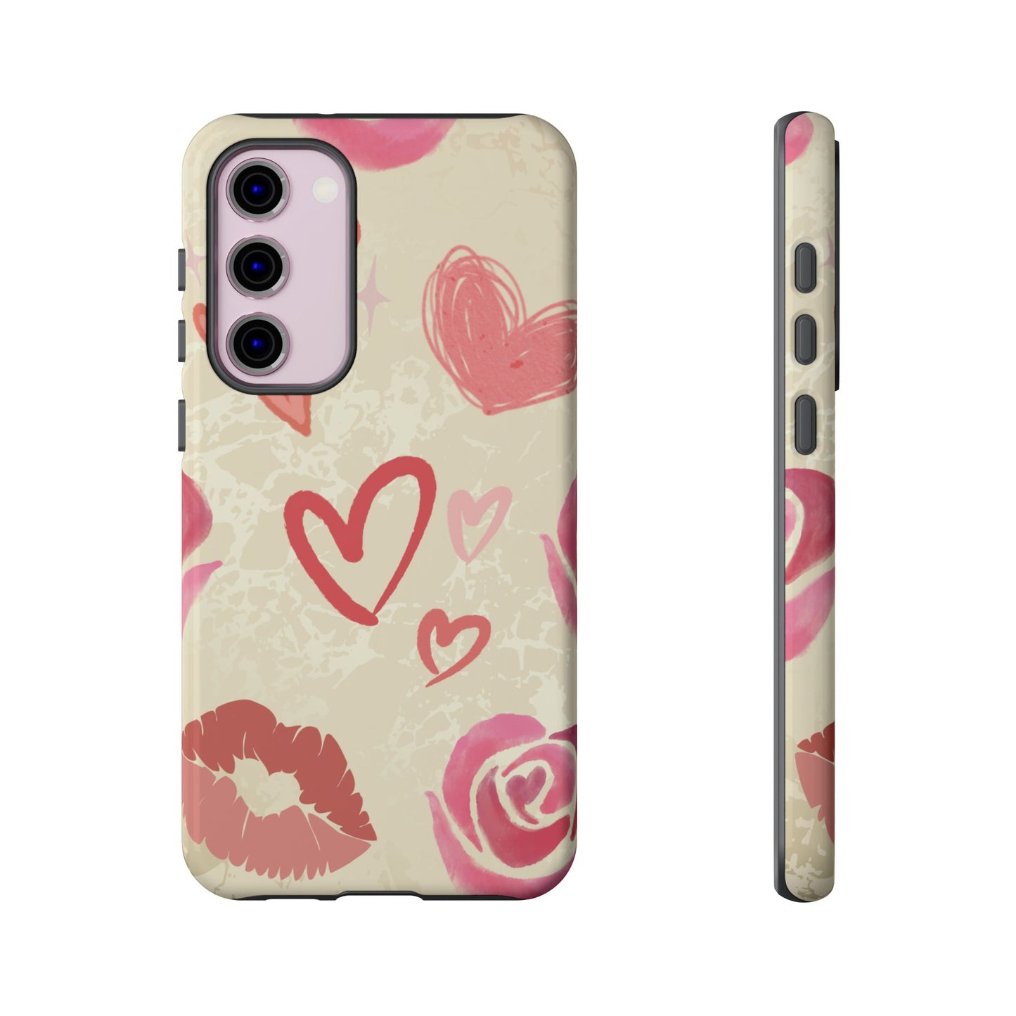Samsung Galaxy S23 Plus / Glossy Phone Case - ’Pink Heart & Rose Pattern’ Phone Case